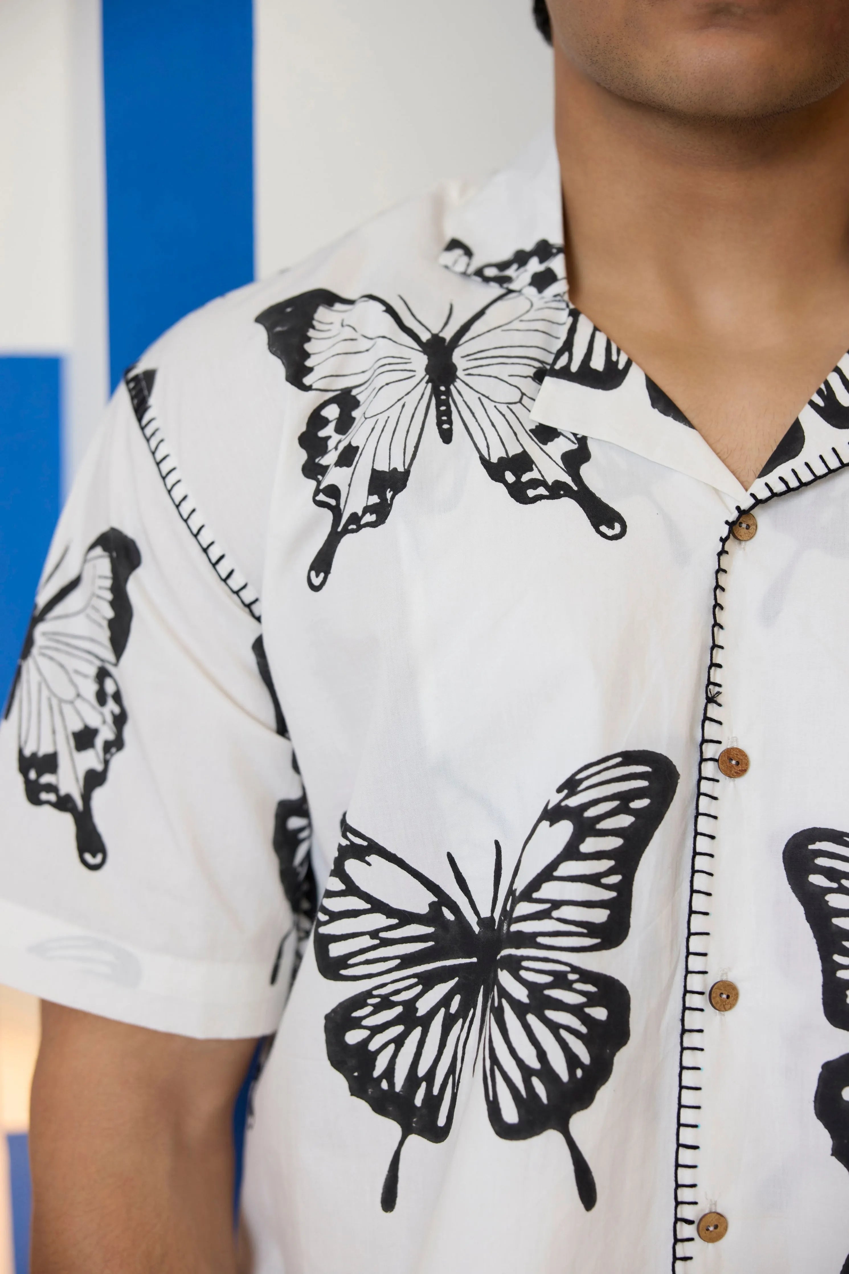 Monochrome Butterfly Resort Shirt