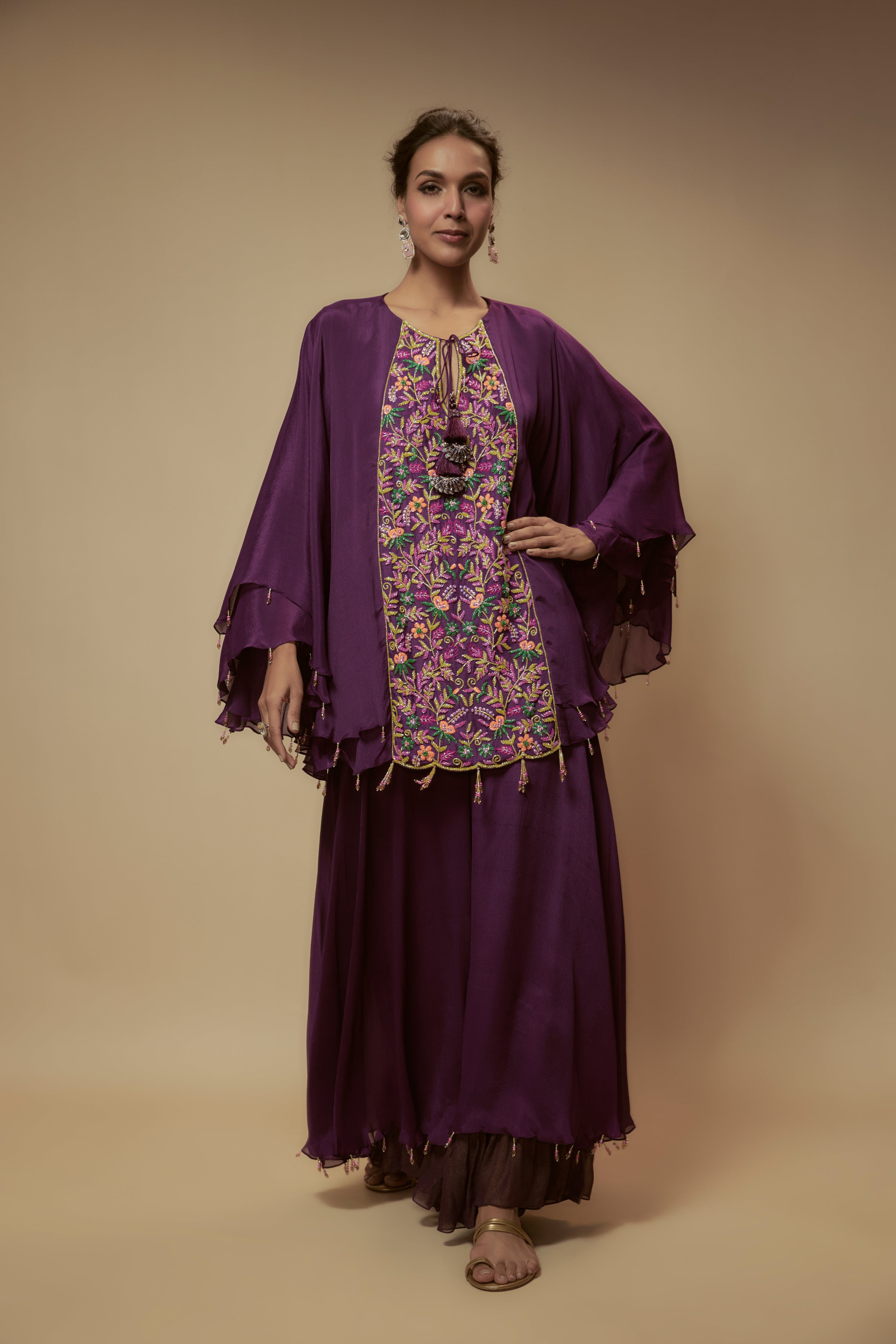 Purple Glass Bead Embellished Tunic Set