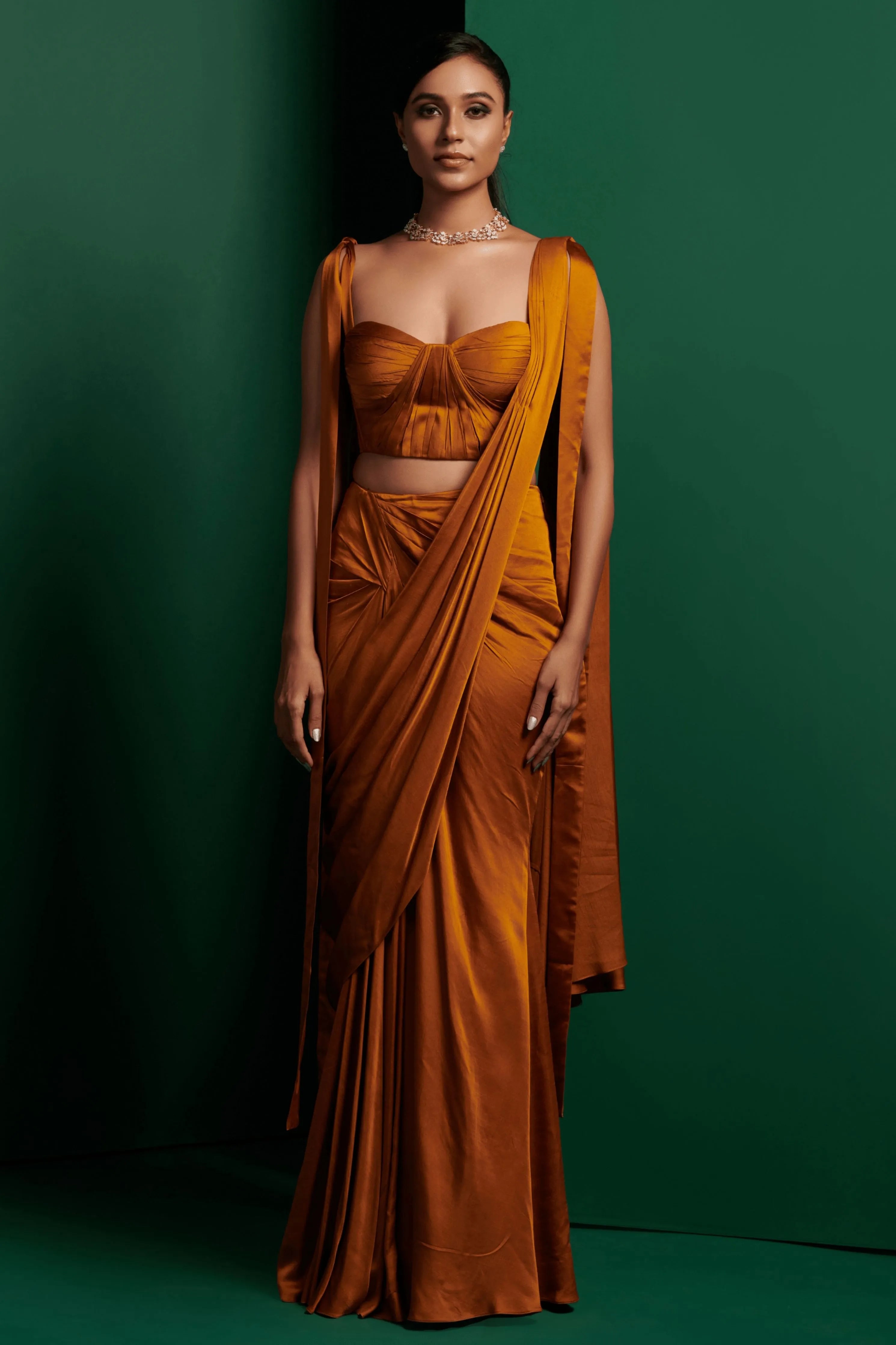 Mustard Yellow Draped Saree Set