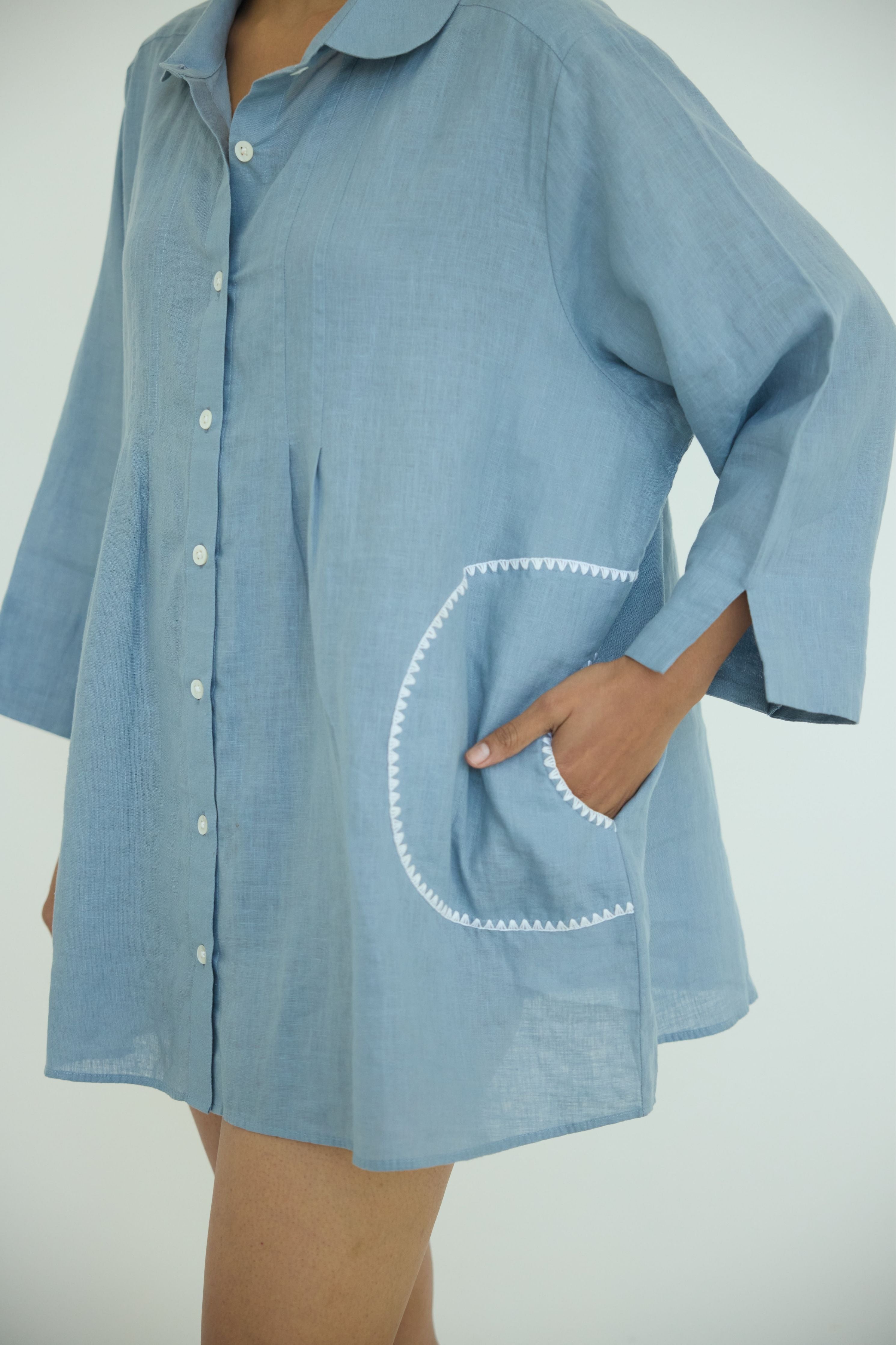Blue Sari Embroidered Shirt
