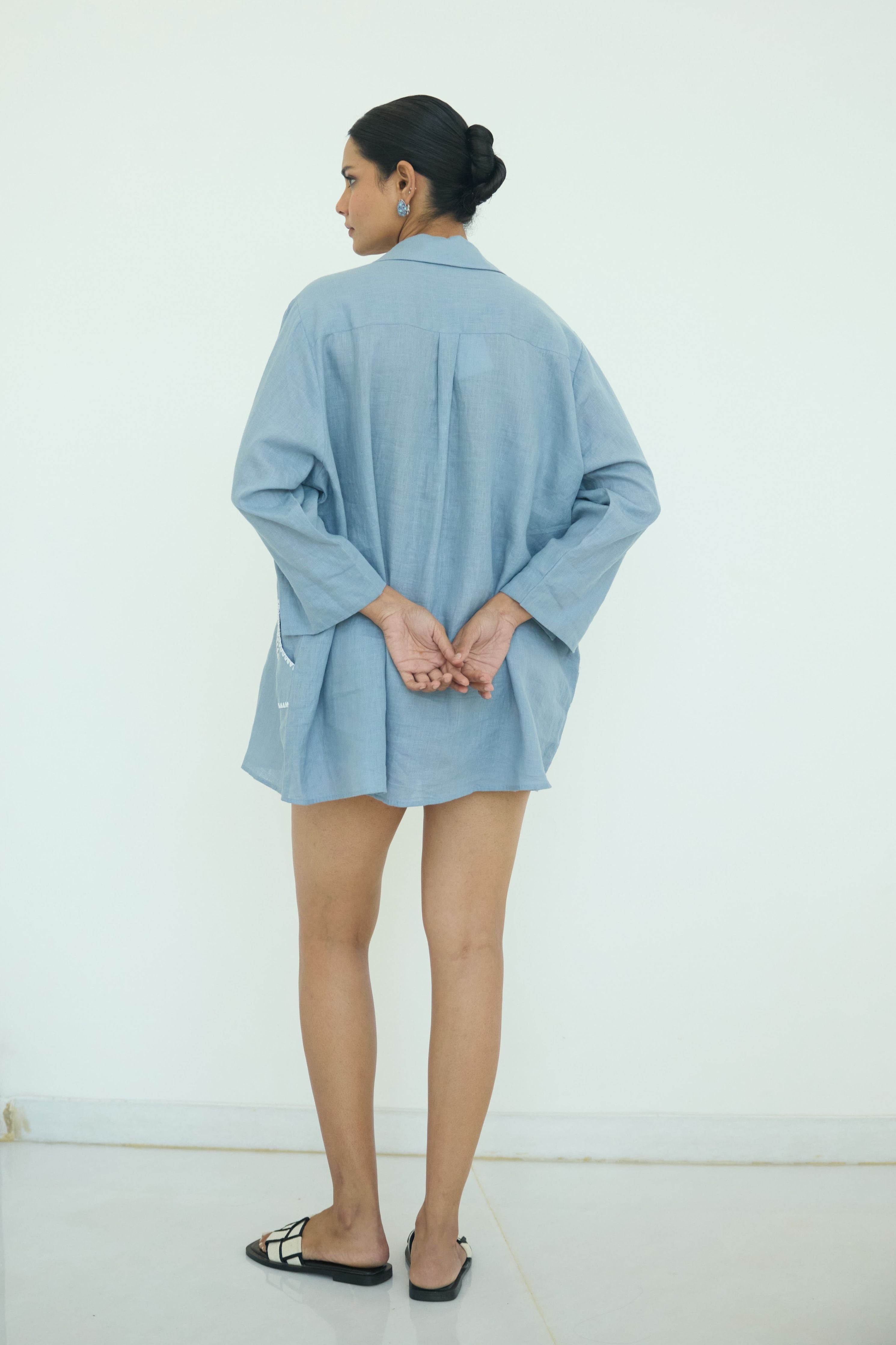 Blue Sari Embroidered Shirt