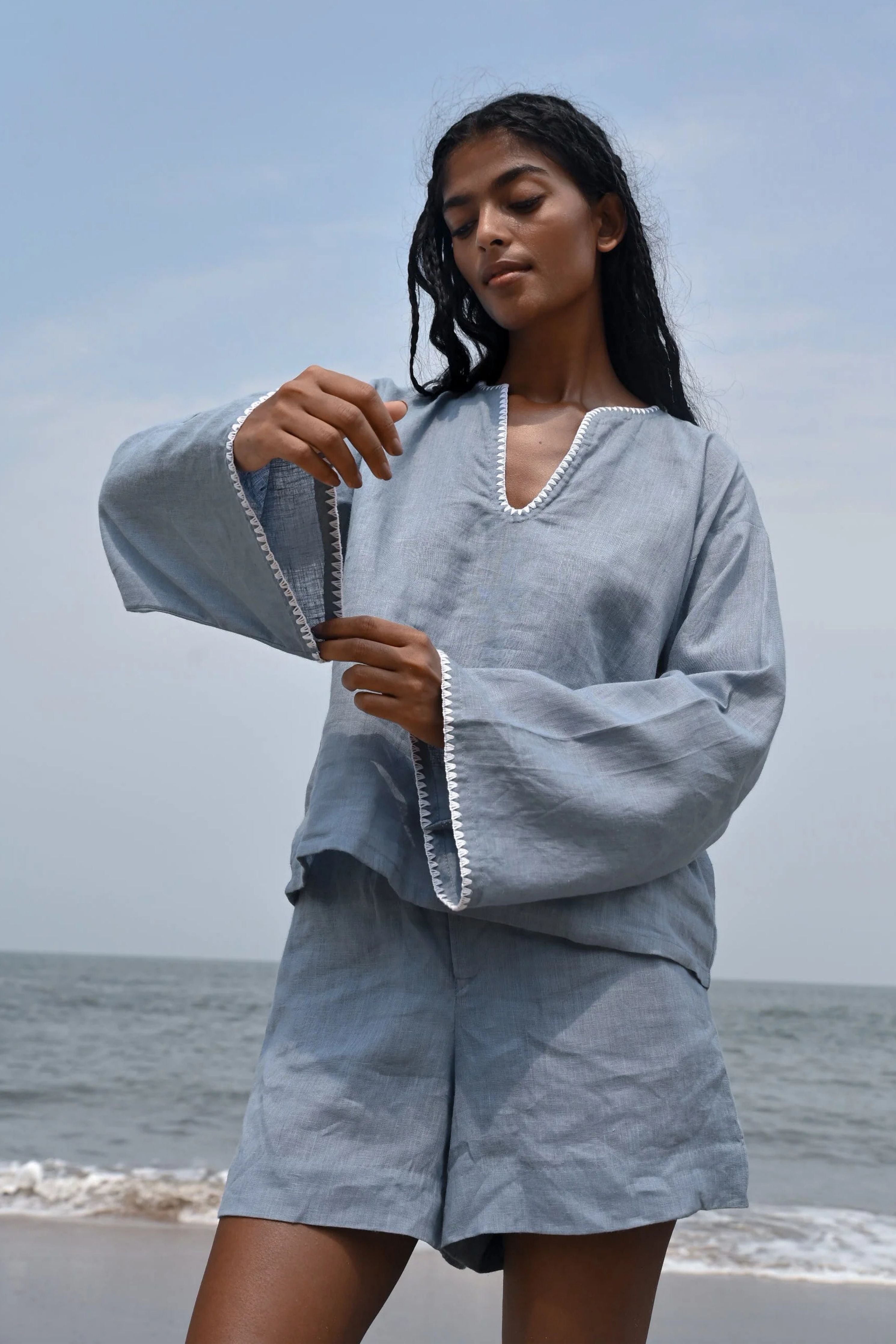 Blue Arlo Long Sleeve Top