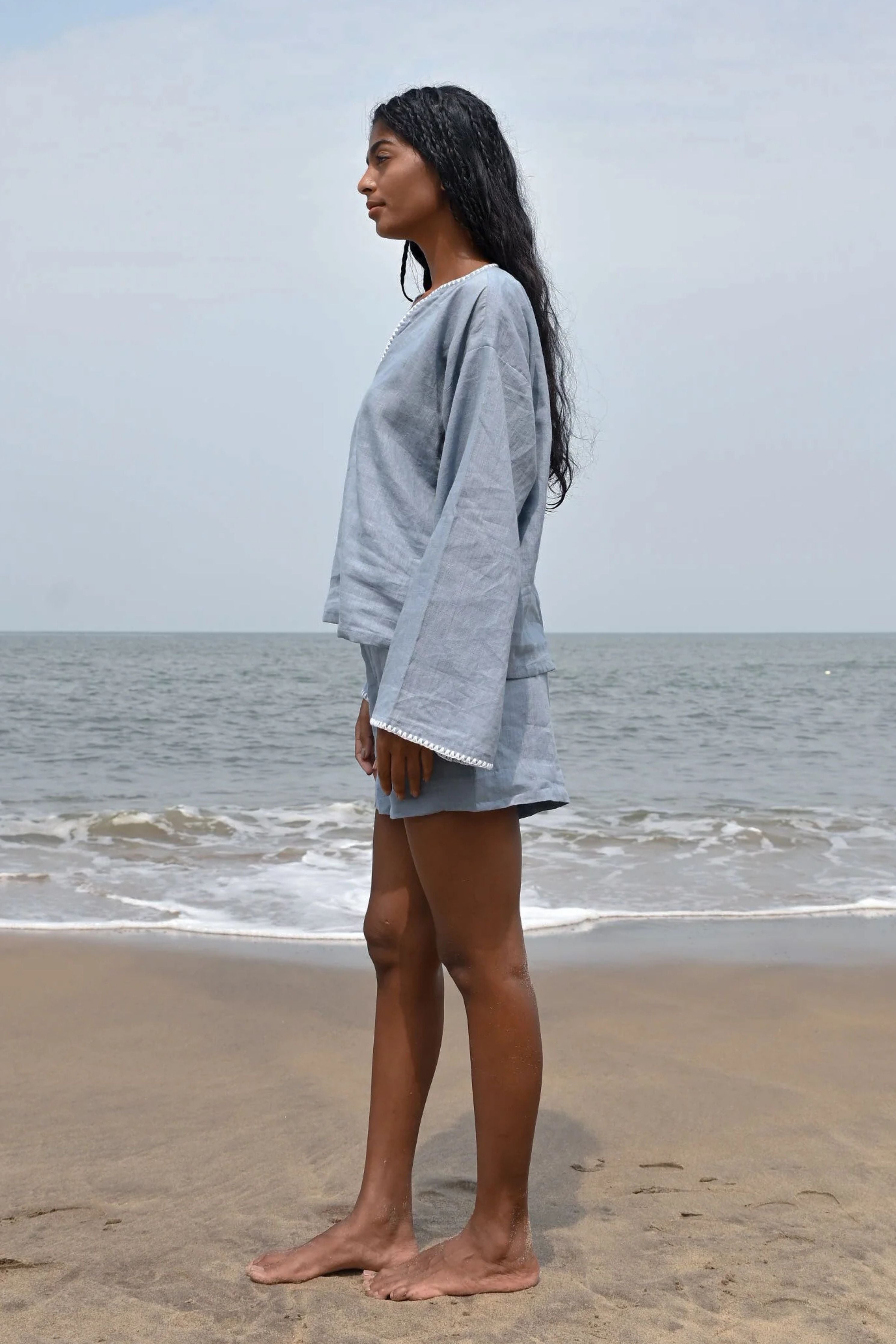 Blue Arlo Long Sleeve Top