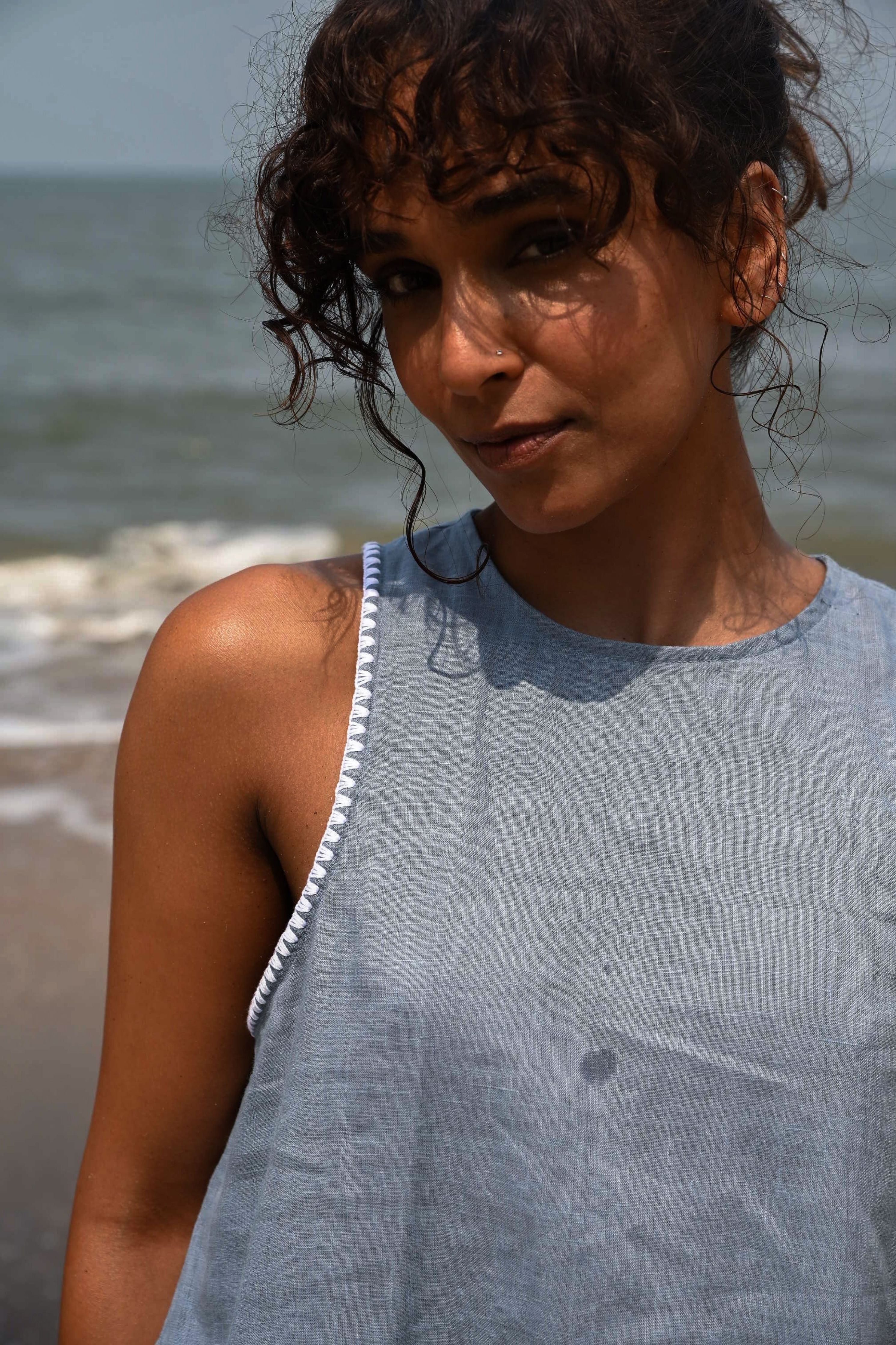 Blue Lauren Halter Asymmetrical Top