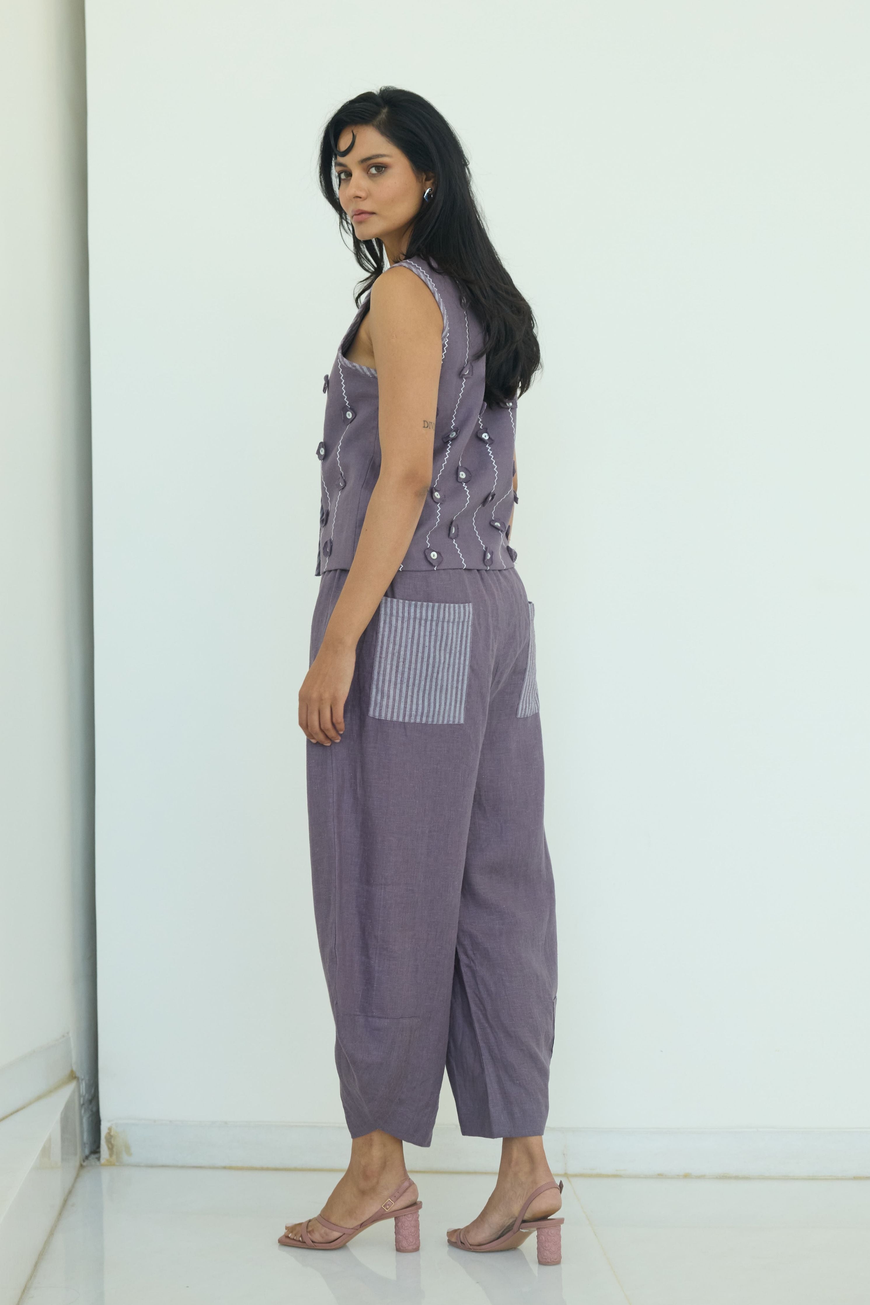 Purple Lia Elasticated Cross Pants