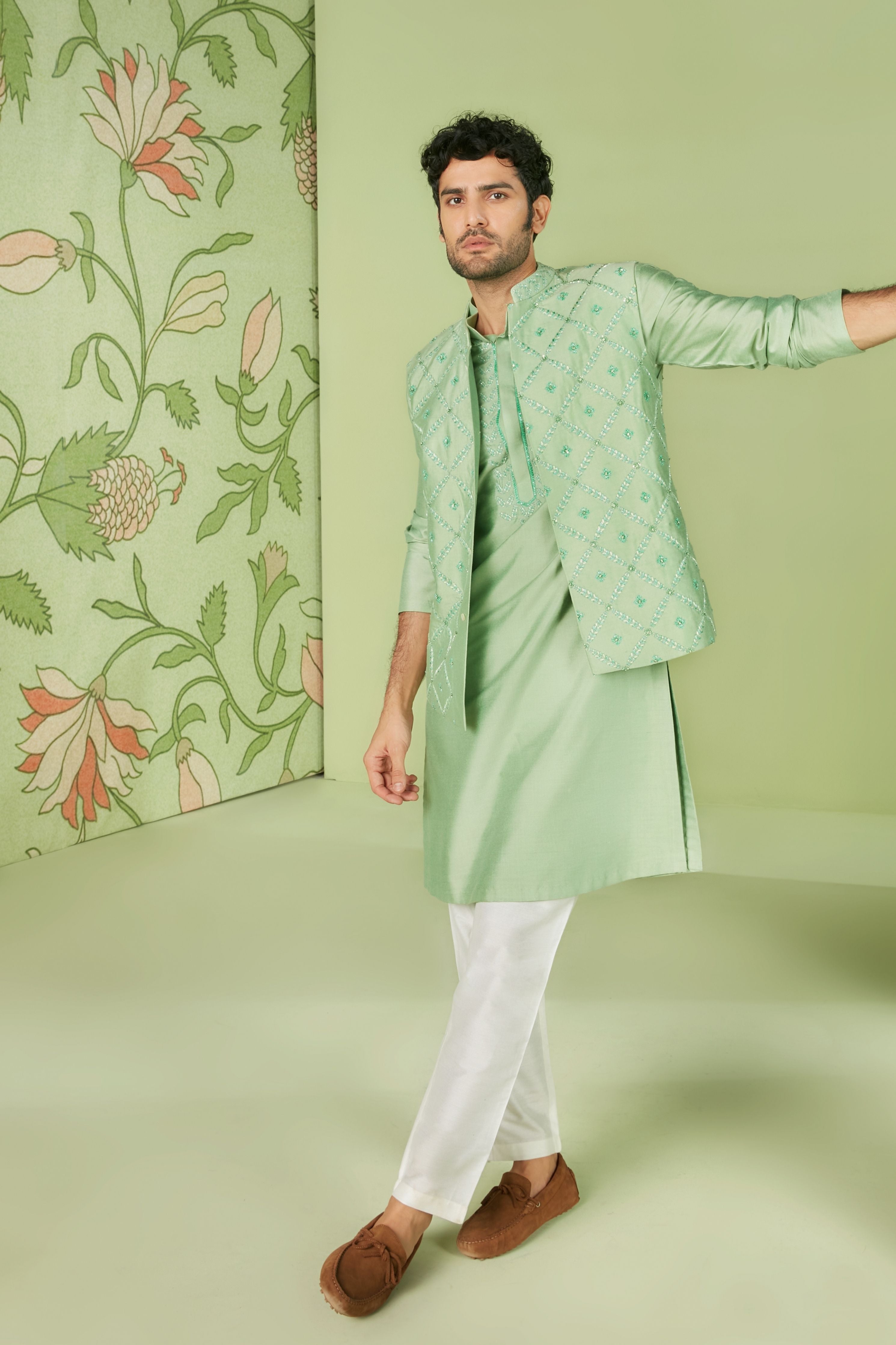 Sage Green Kurta Bundi Set