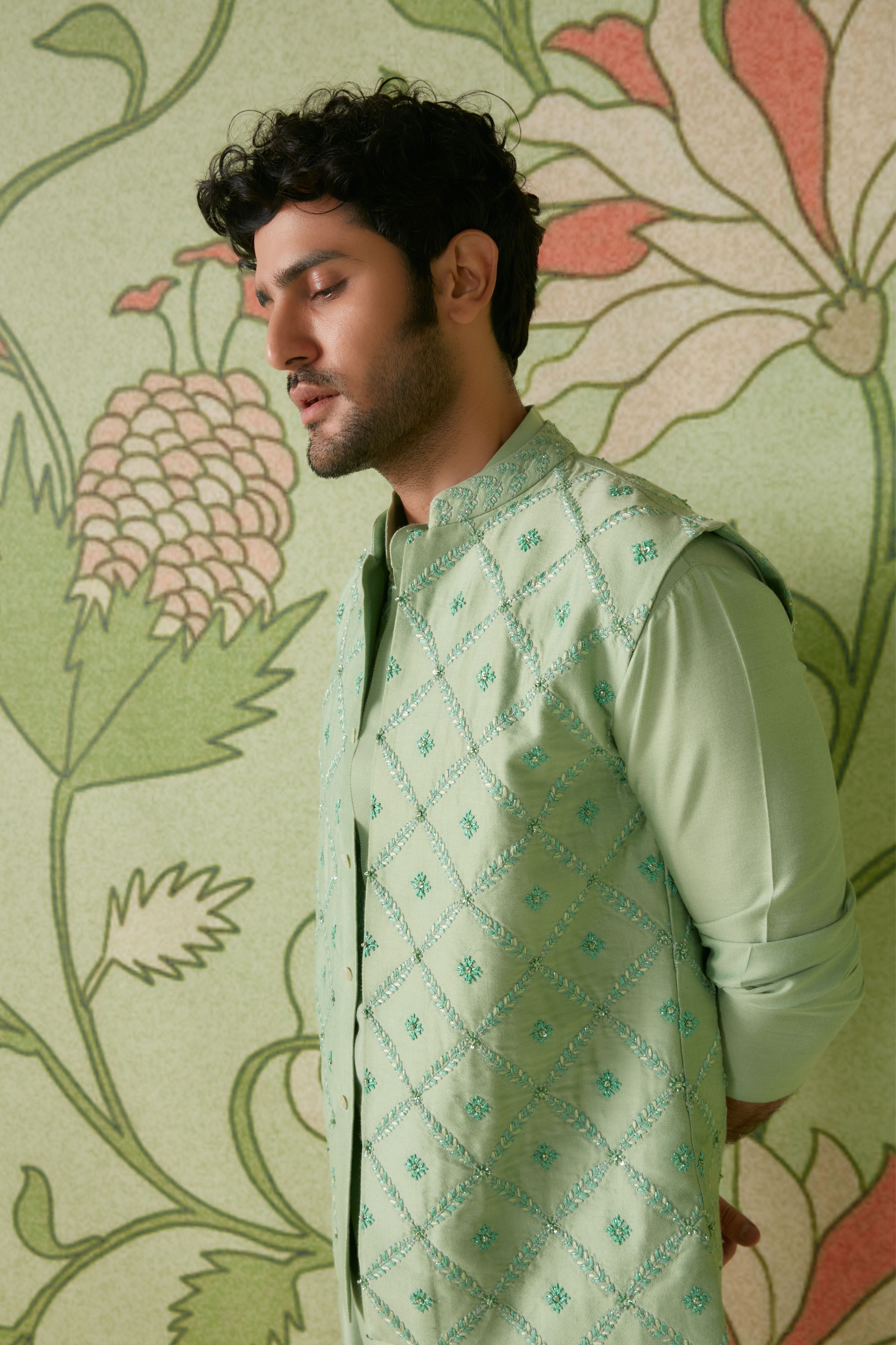 Sage Green Kurta Bundi Set