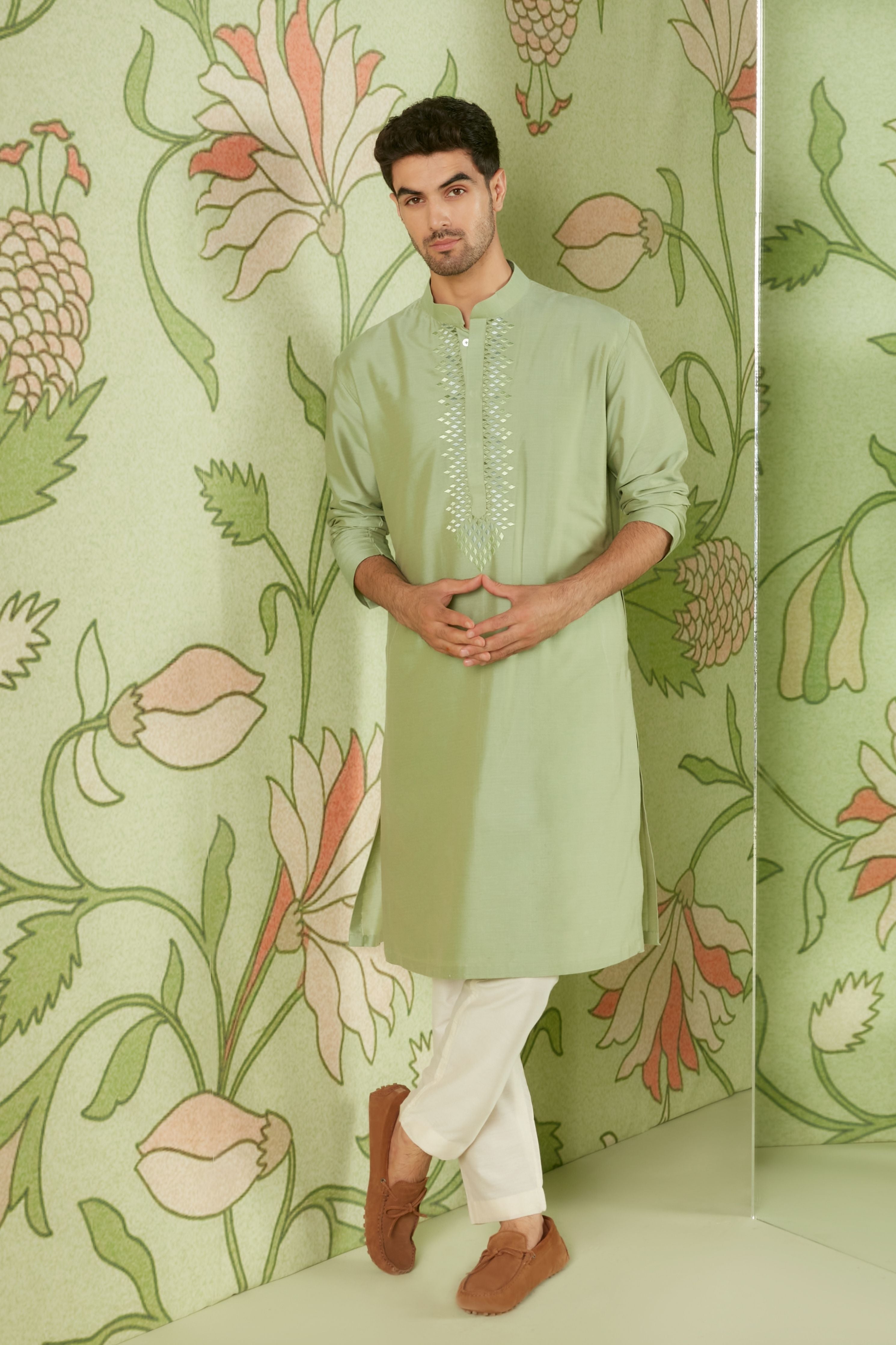 Sheen Green Kurta Bundi Set