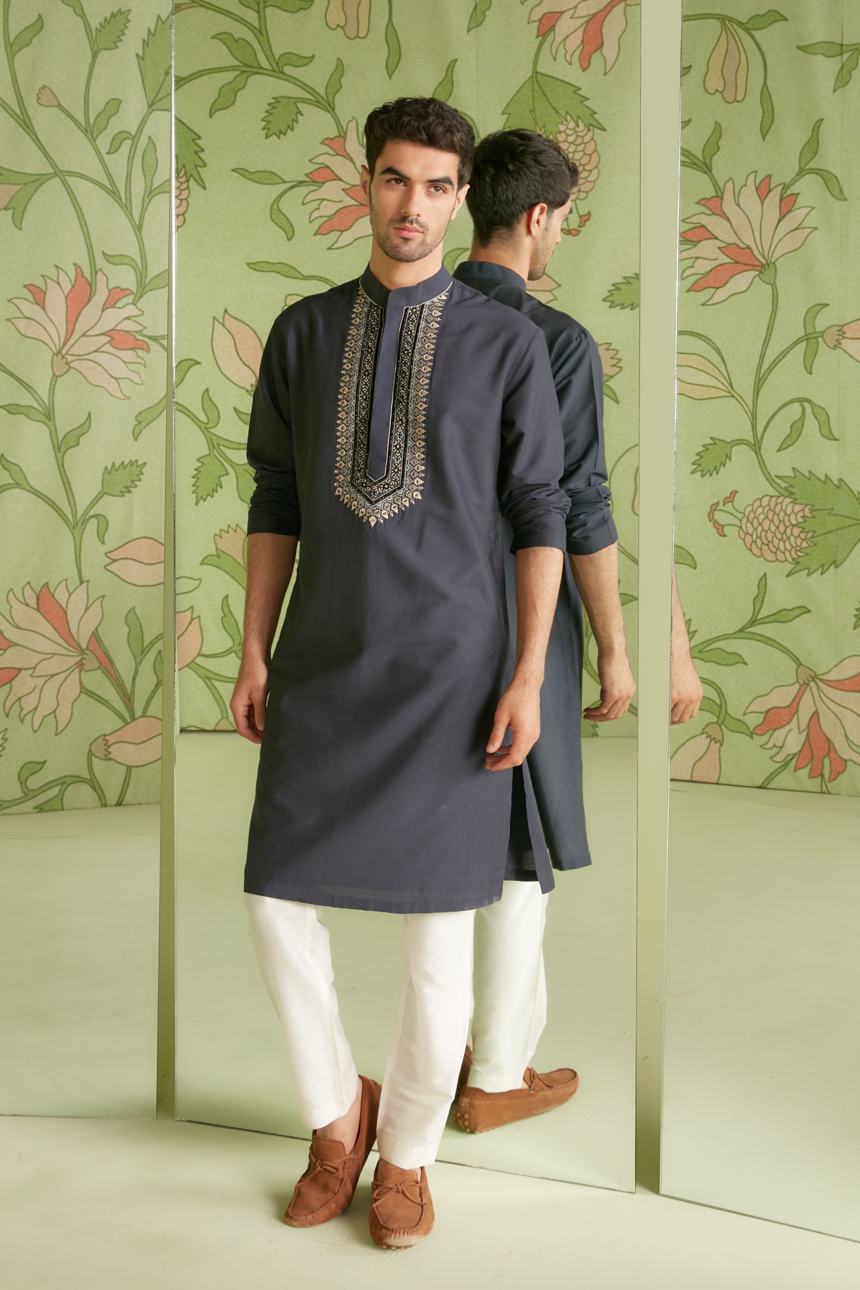 Grey Kurta Bundi Set