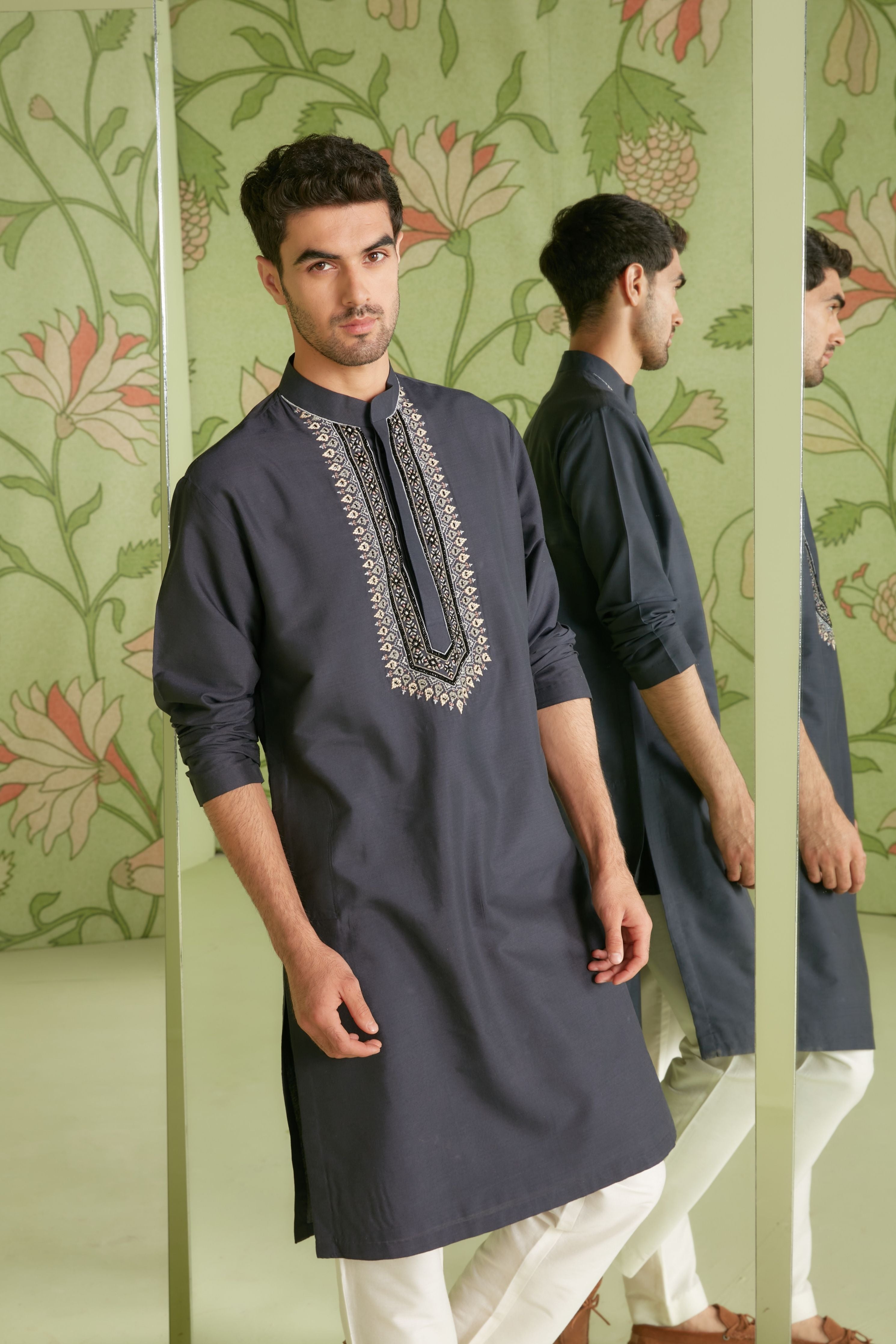 Grey Kurta Bundi Set