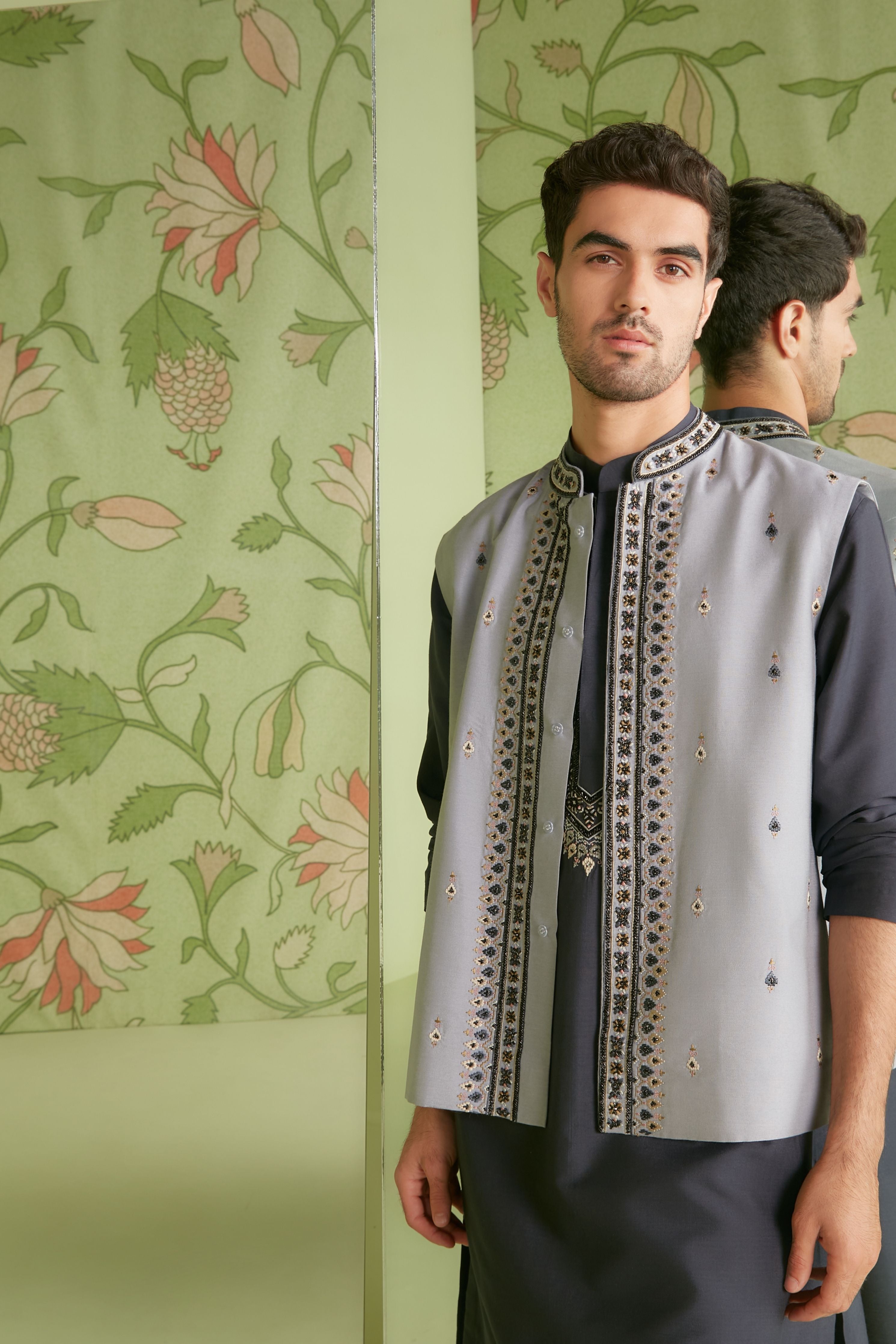 Grey Kurta Bundi Set