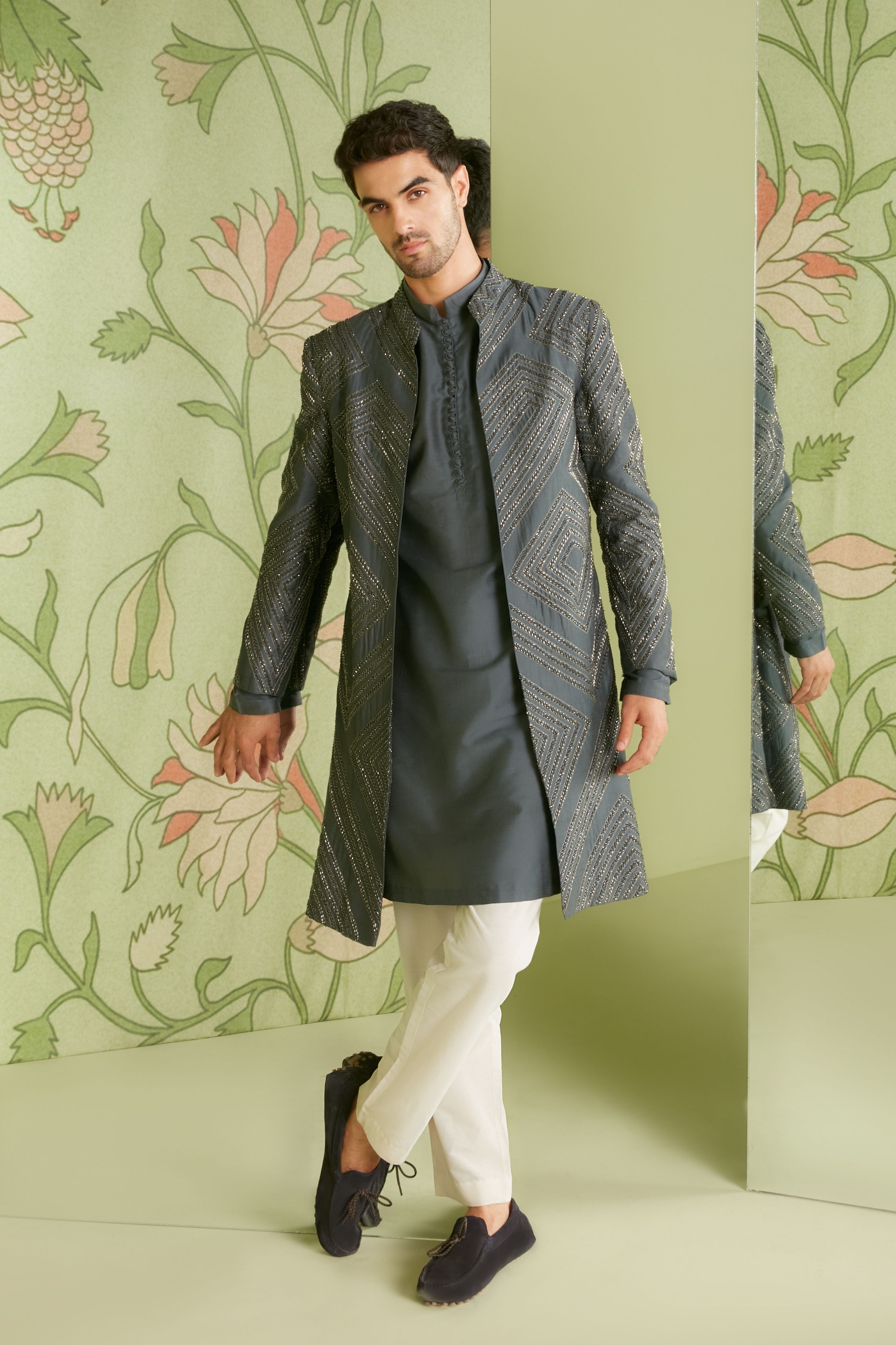 Charcoal Grey Long Jacket Set