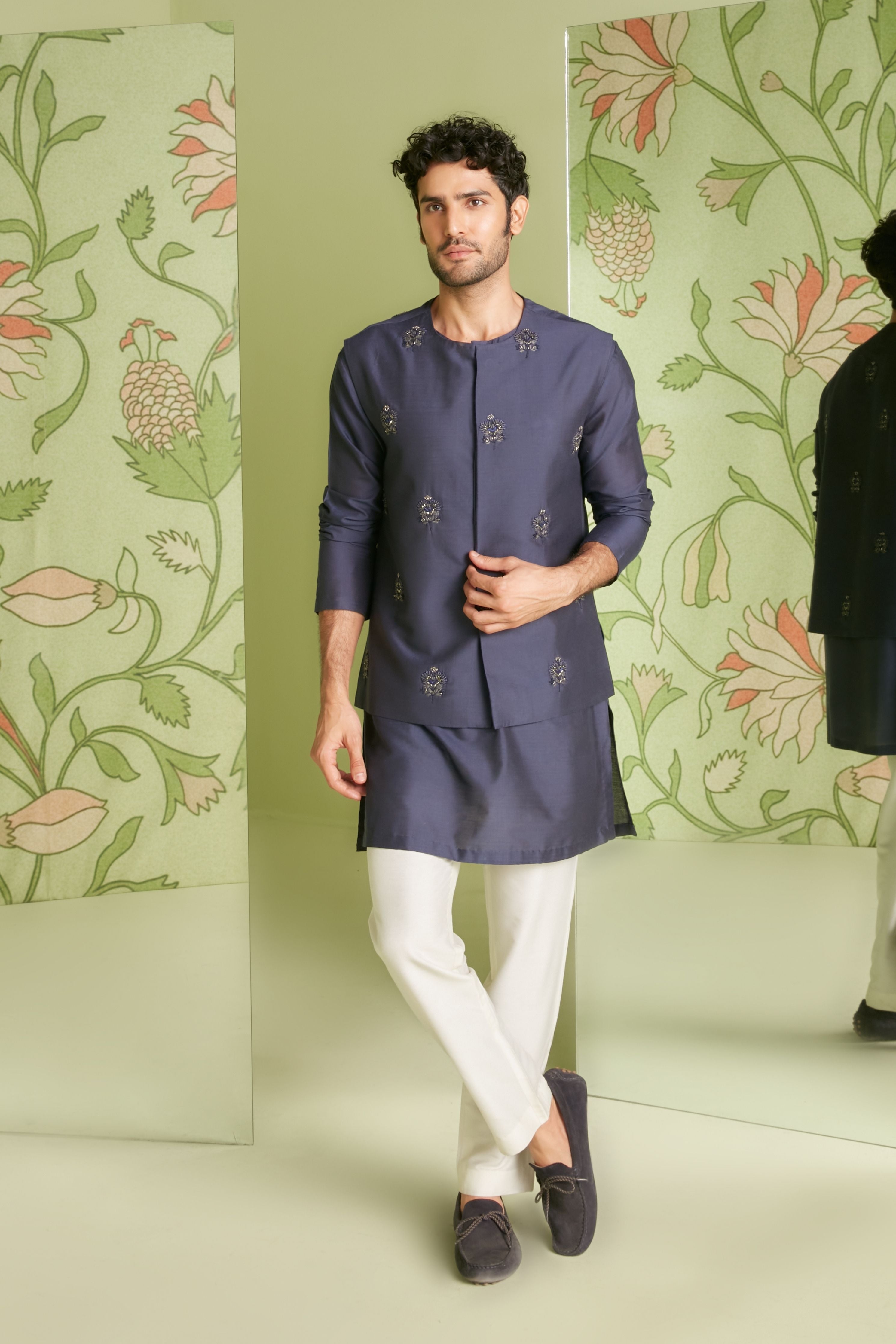 Navy Blue Bundi Kurta Set