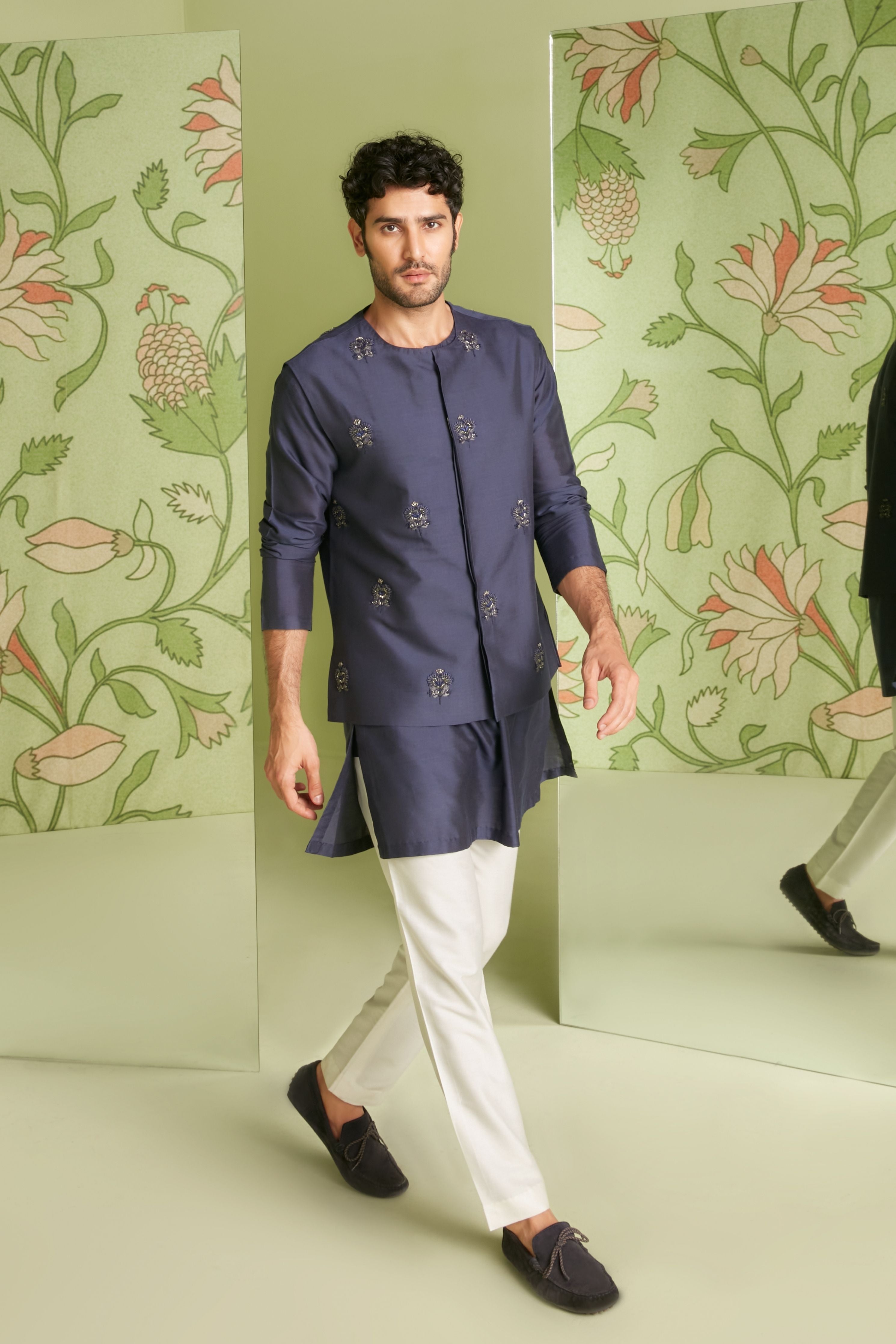 Navy Blue Bundi Kurta Set