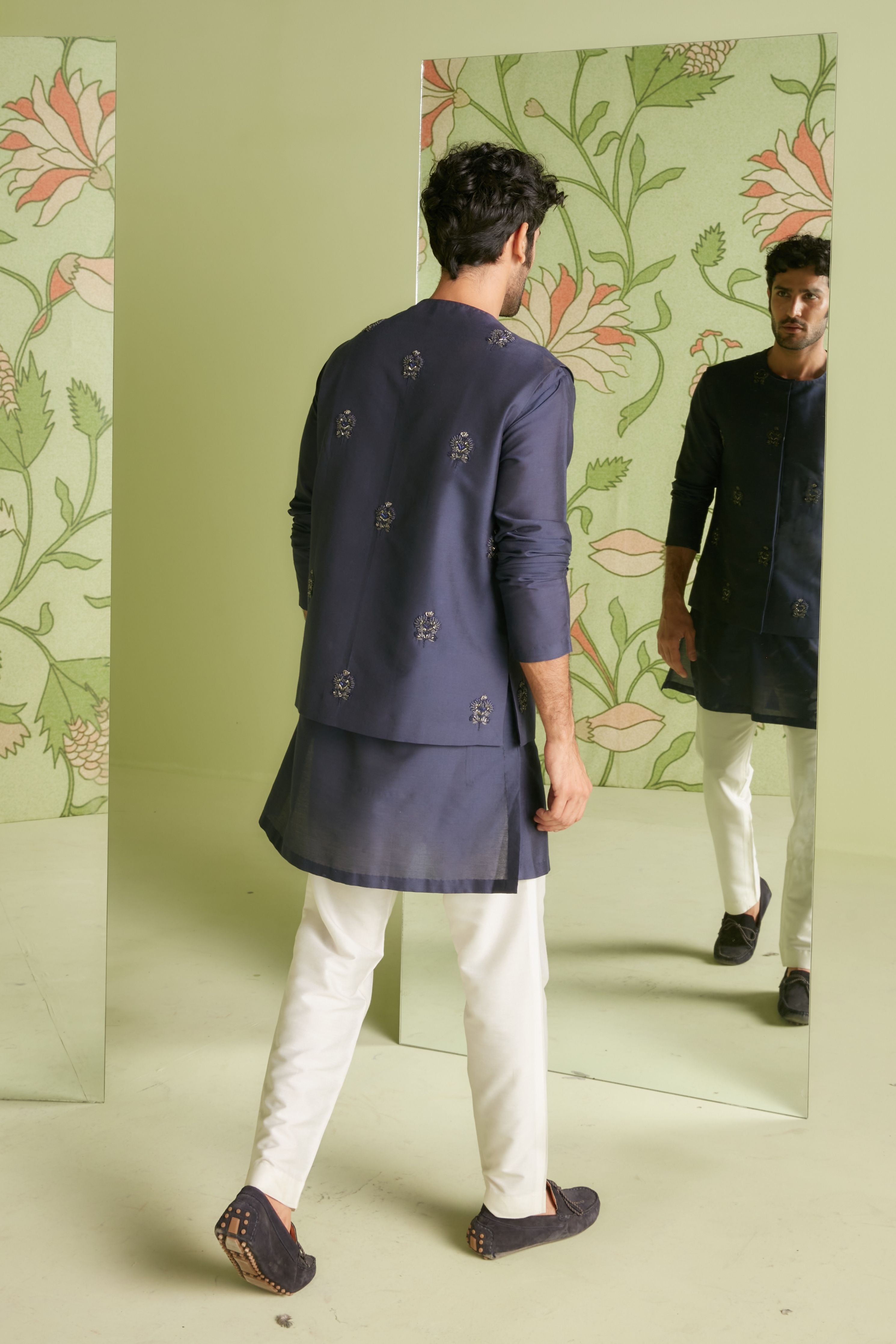 Navy Blue Bundi Kurta Set