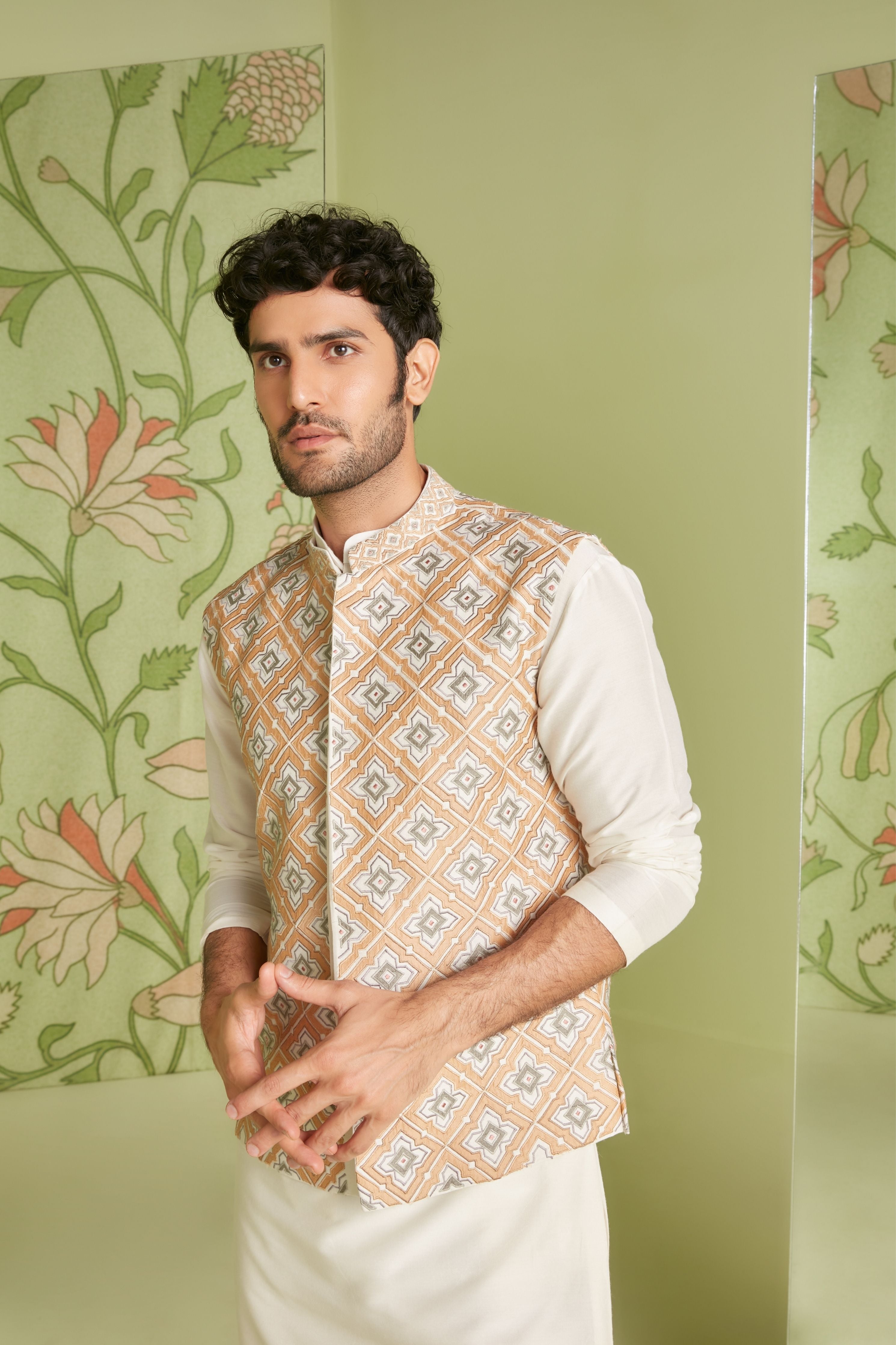 Ivory Applique Embroidery Bundi Kurta Set