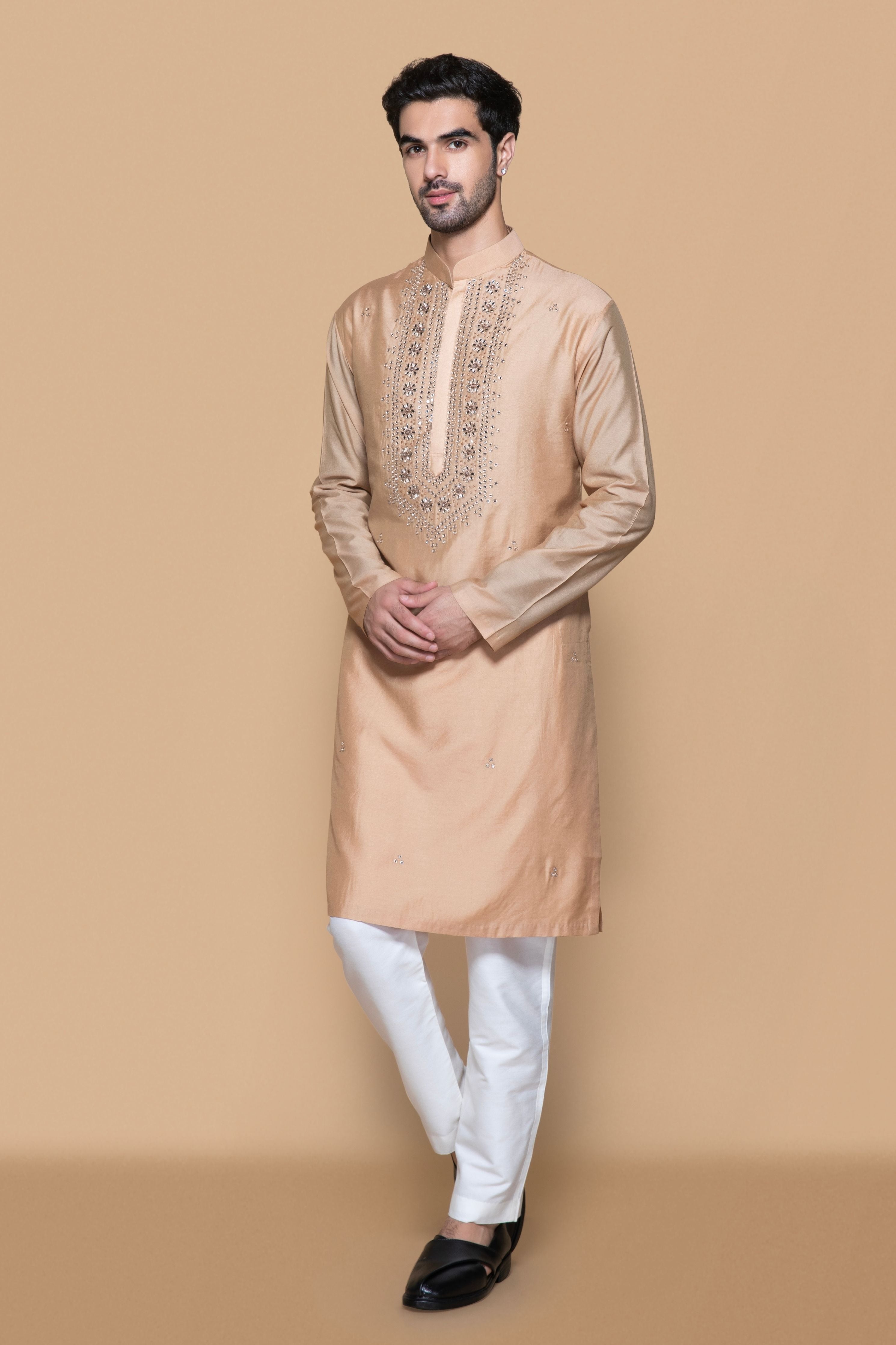 Fawn Mirror Work Kurta Set