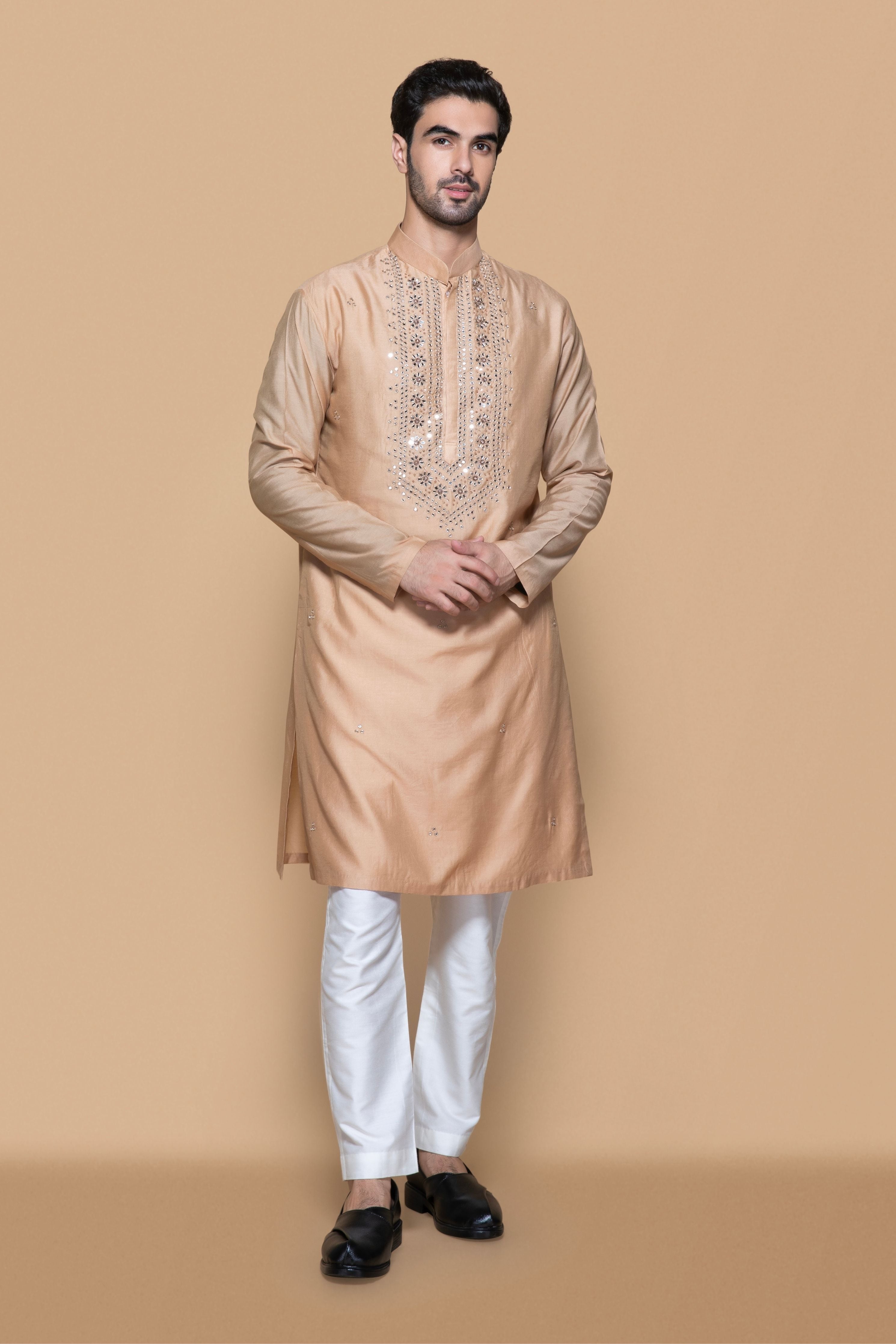 Fawn Mirror Work Kurta Set