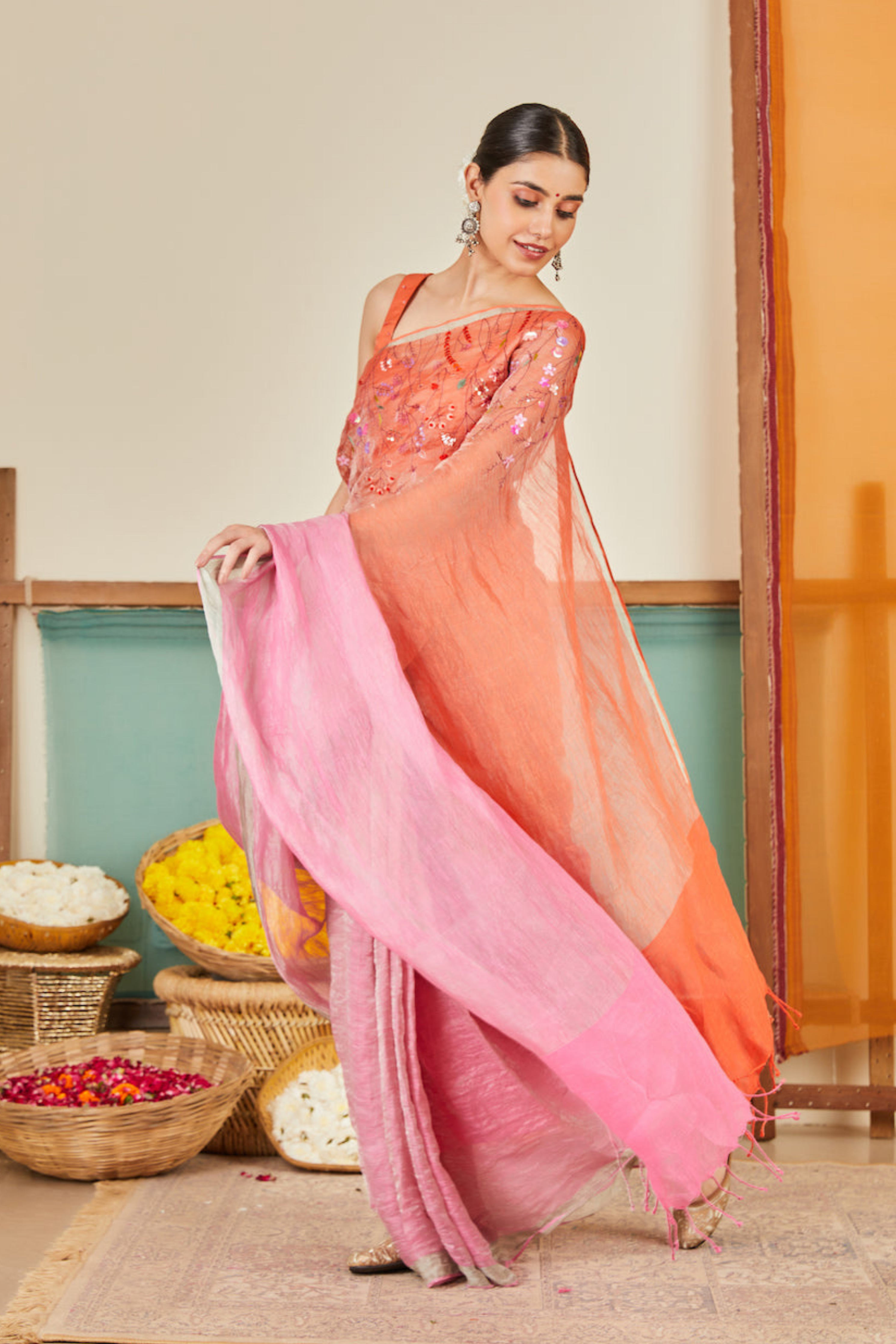Laila Zari Linen Sari