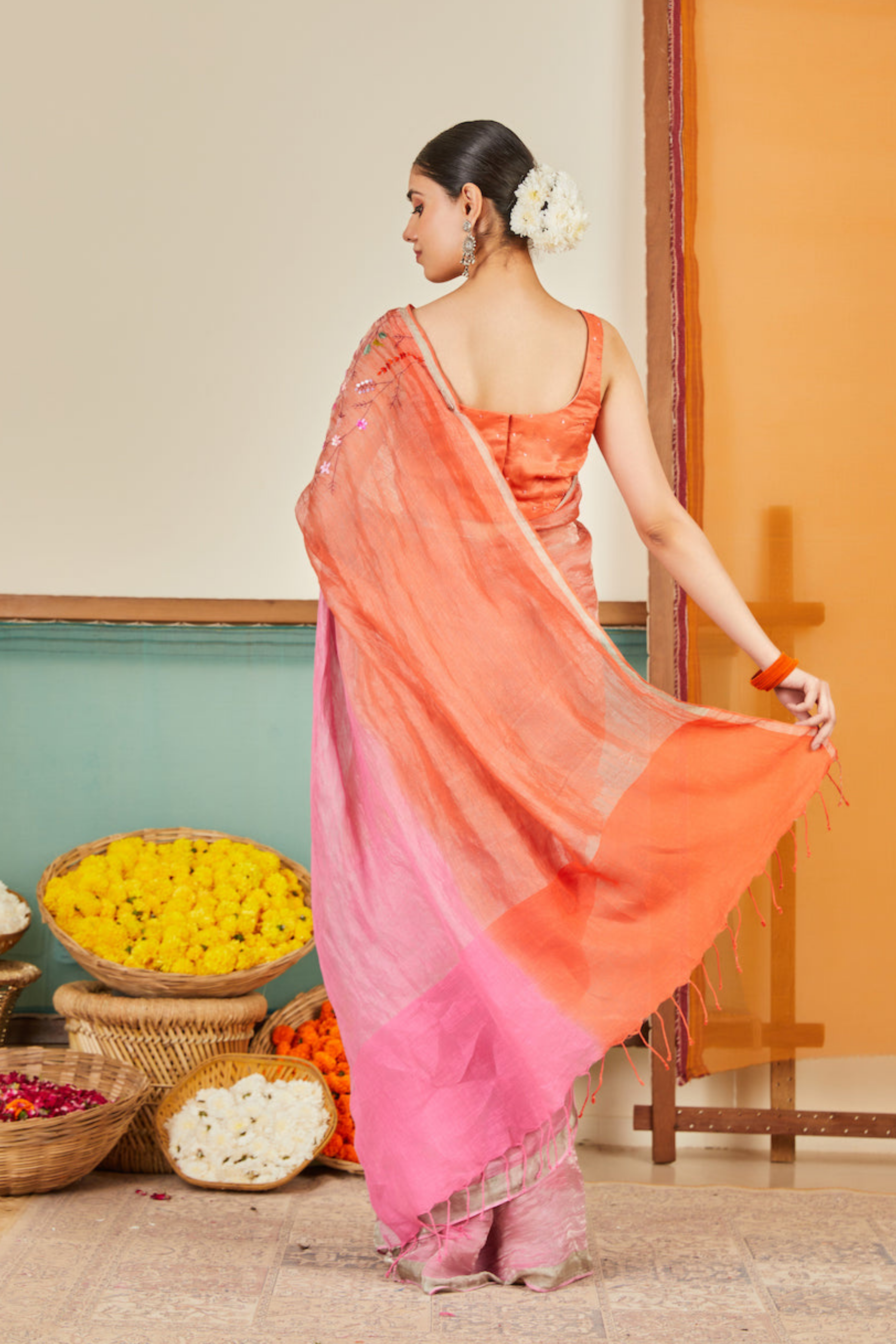 Laila Zari Linen Sari