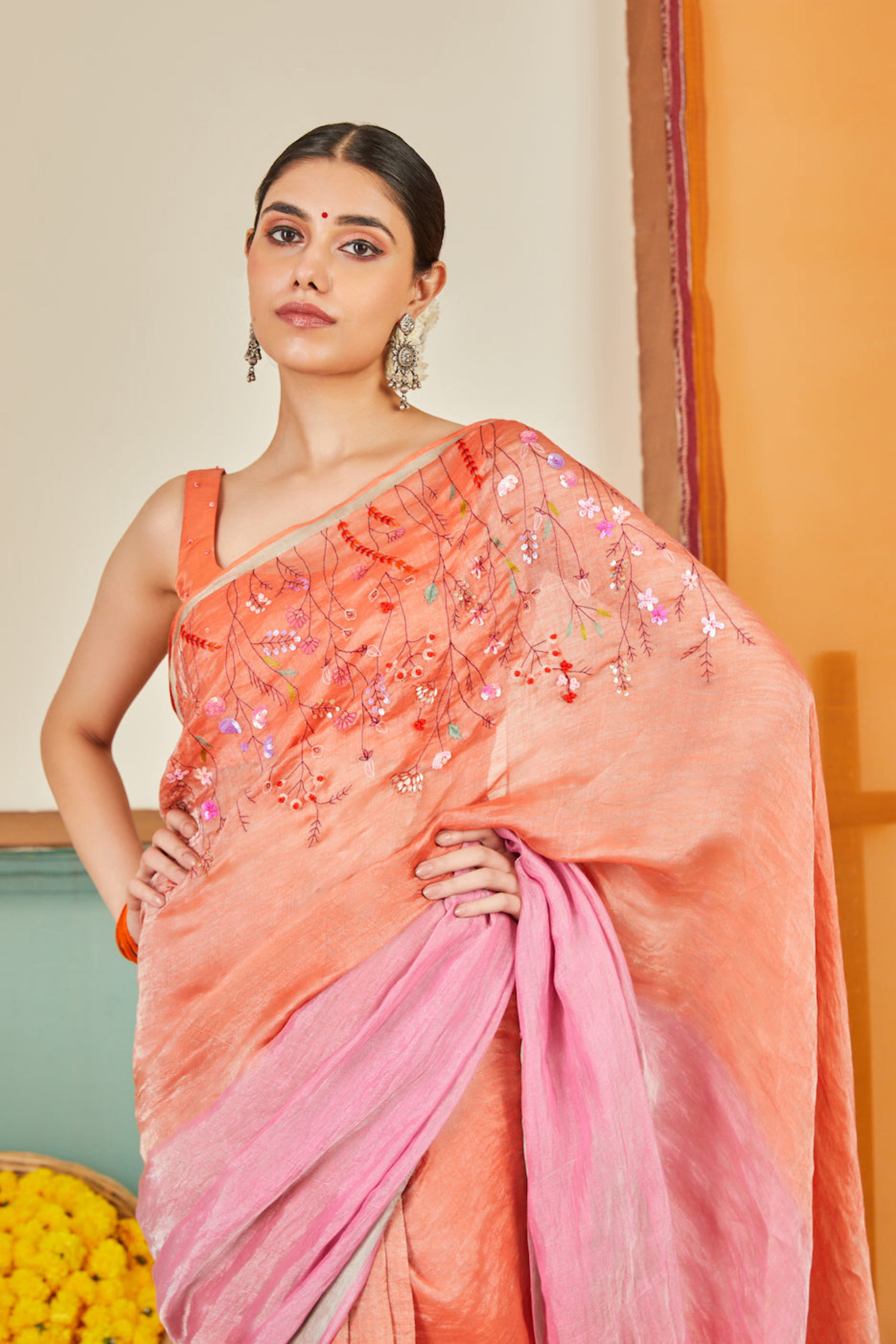 Laila Zari Linen Sari