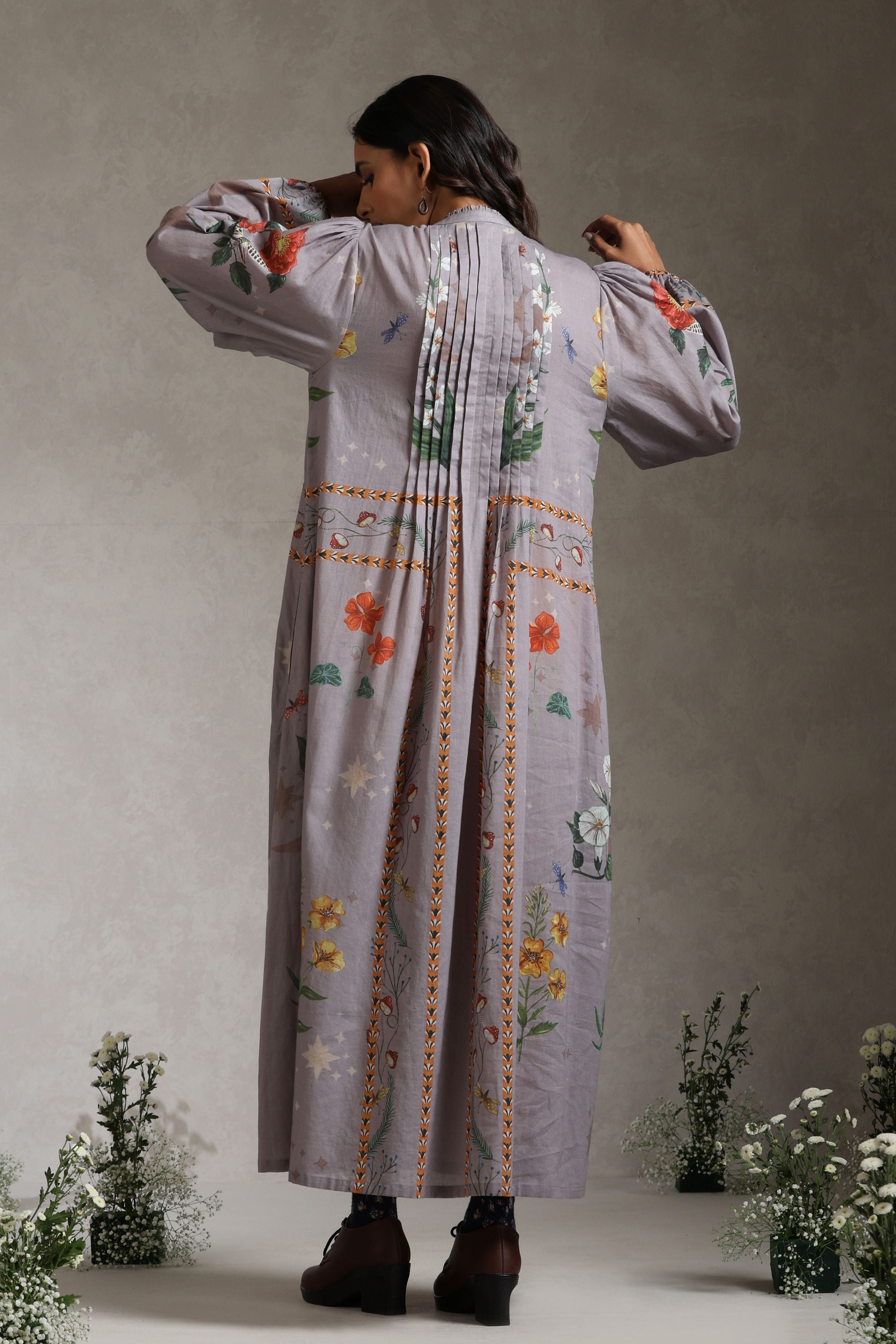 Lavender Botanical Pleat Dress