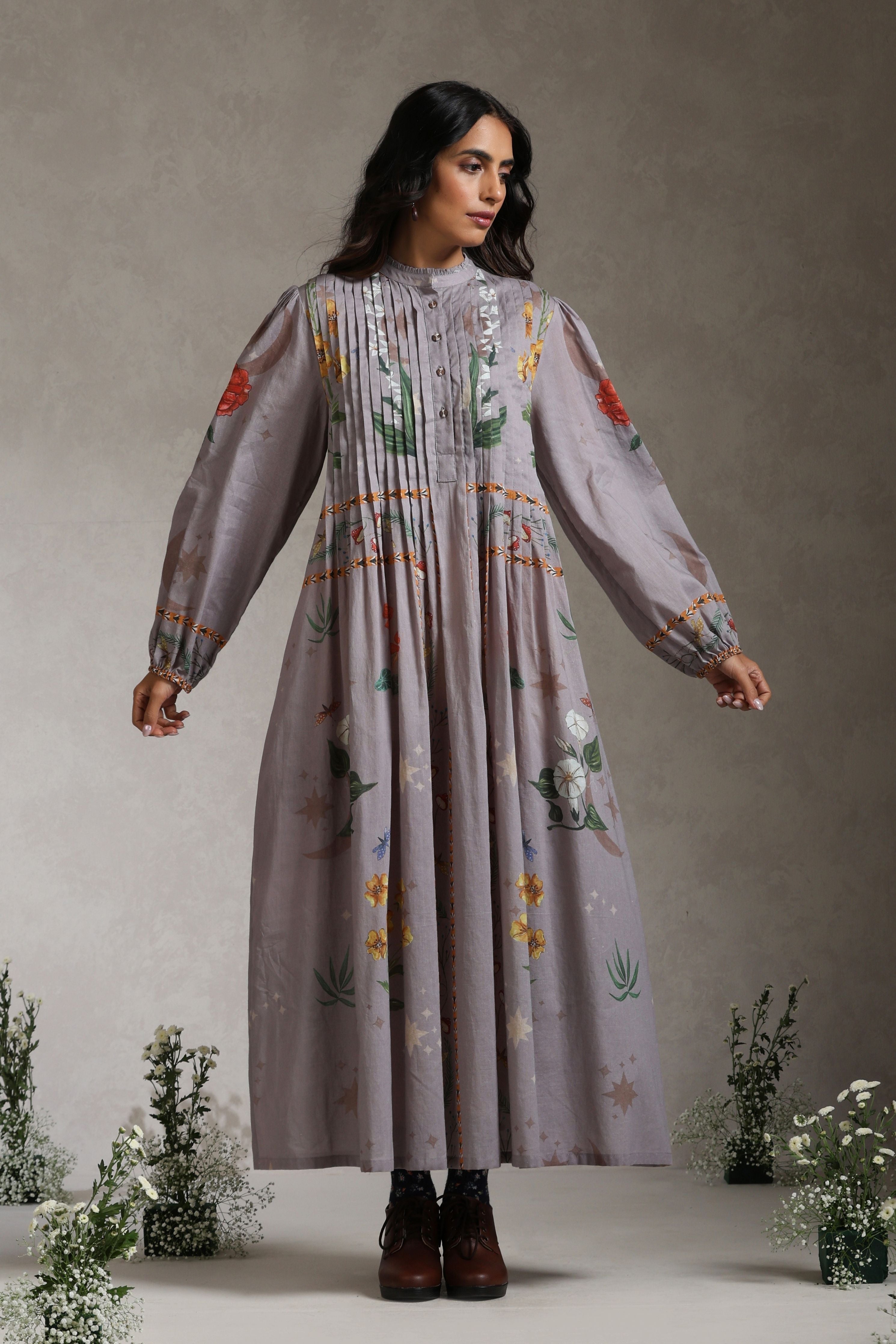 Lavender Botanical Pleat Dress