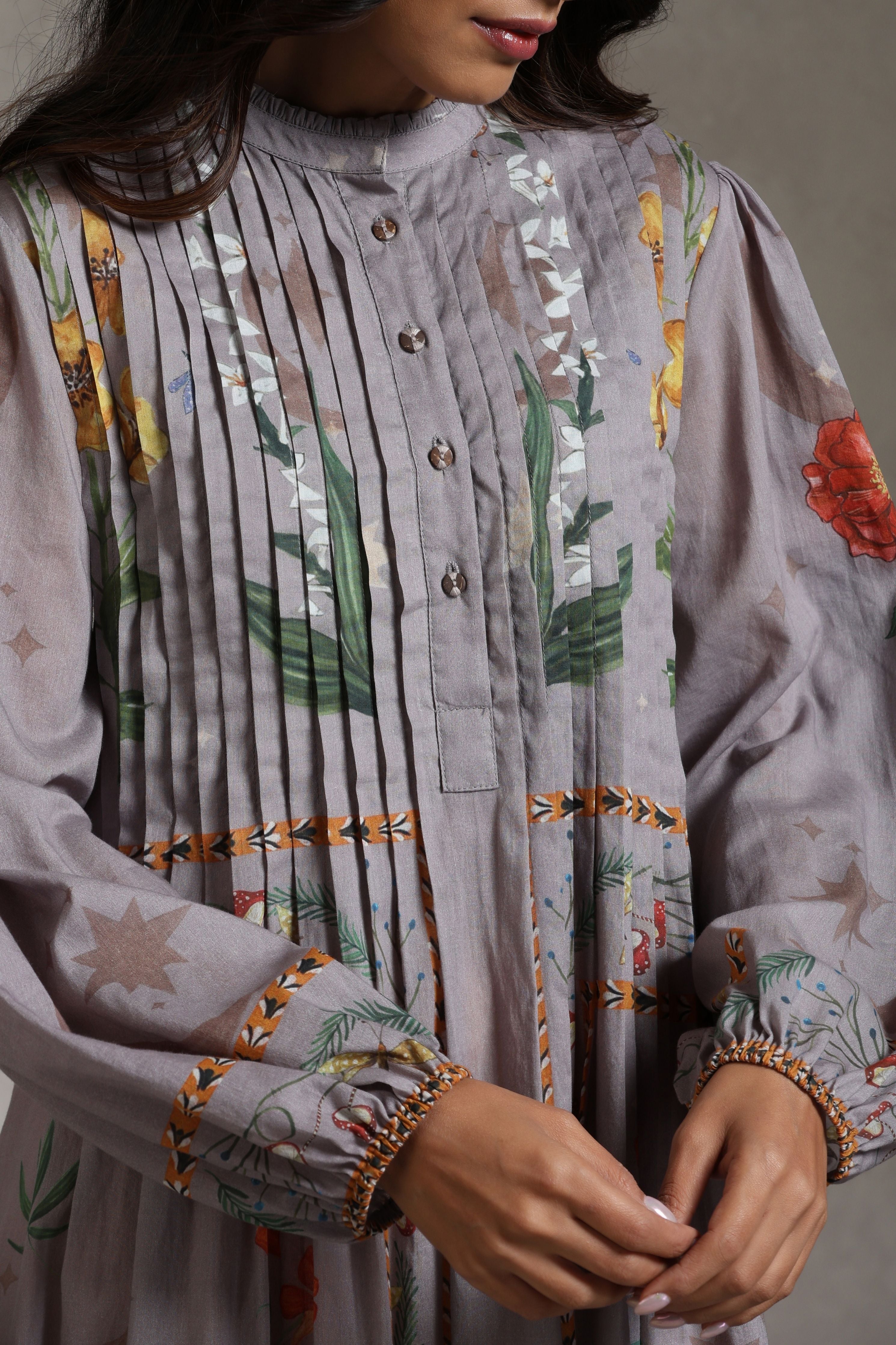 Lavender Botanical Pleat Dress