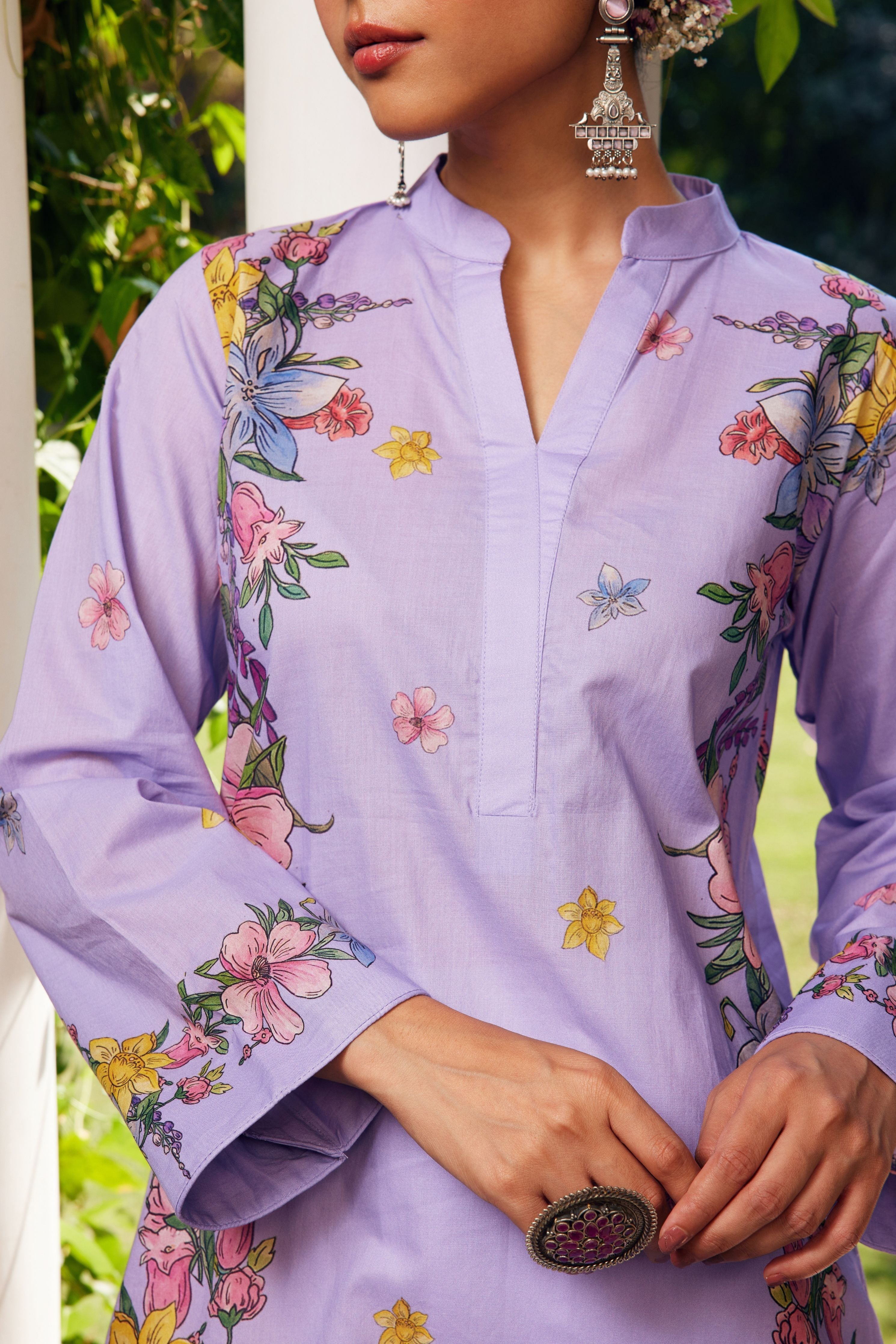 Lavender Gulzaar Floral Kurta Set