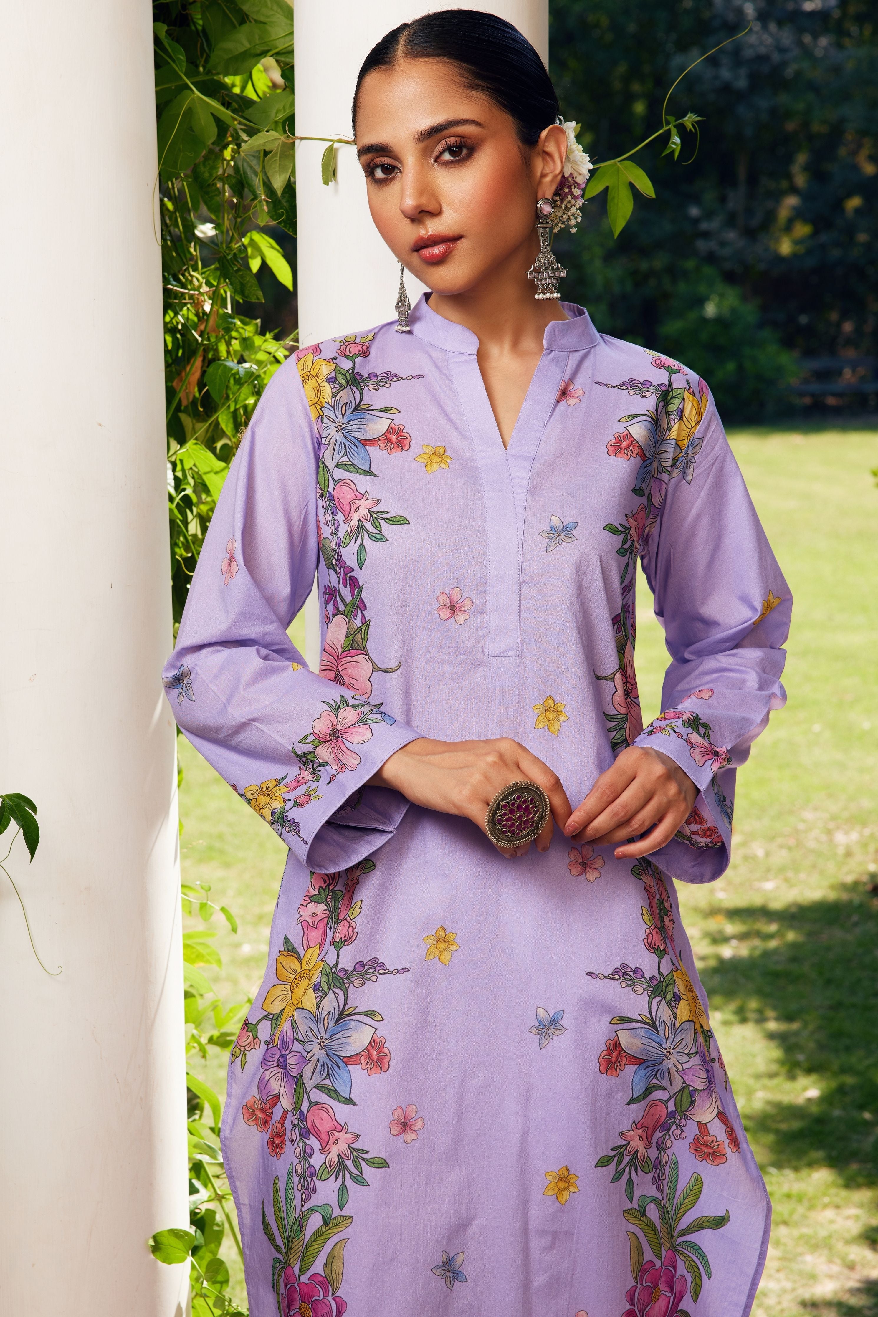 Lavender Gulzaar Floral Kurta Set