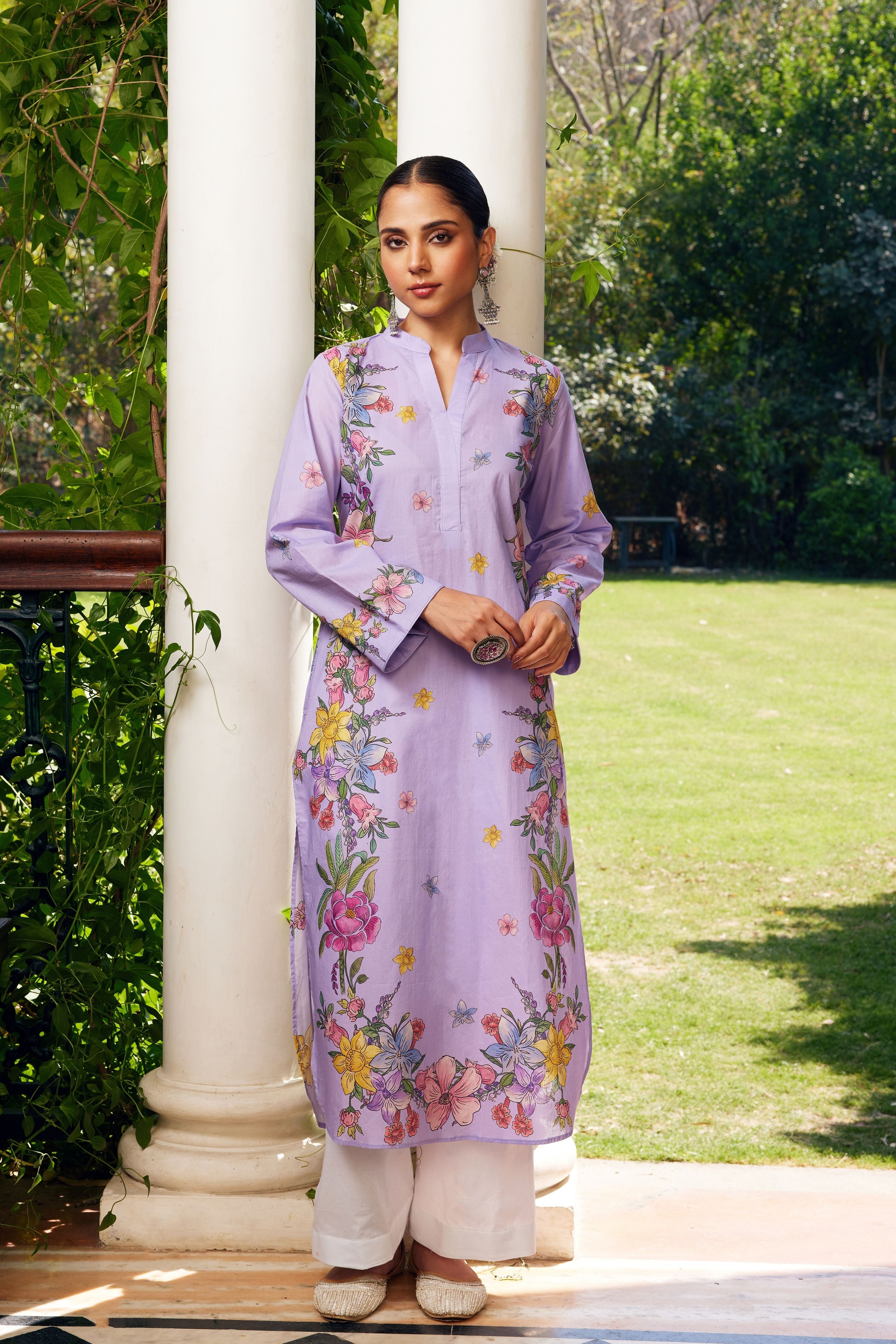 Lavender Gulzaar Floral Kurta Set