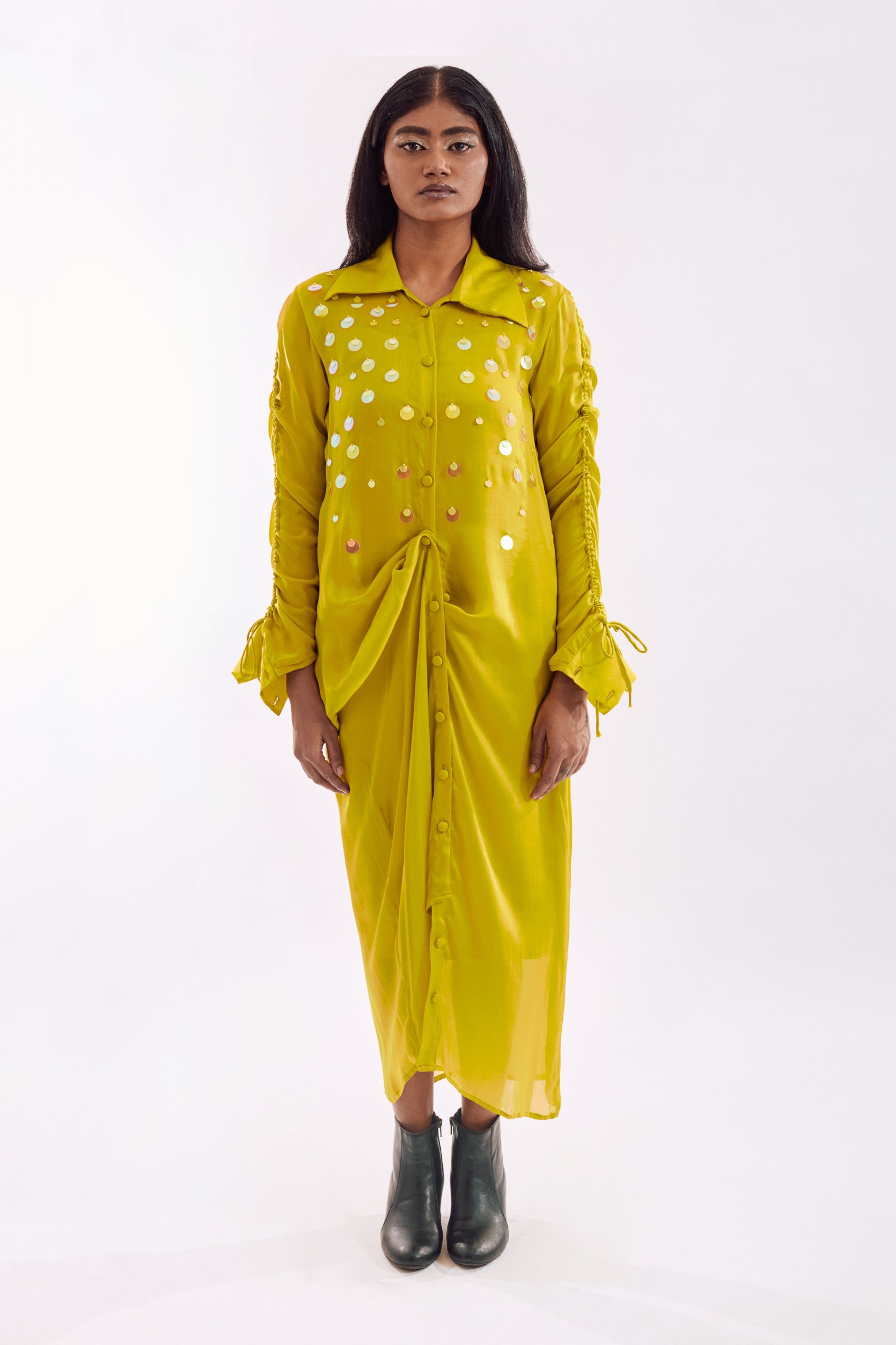 Lime Drapped Sequin Dress