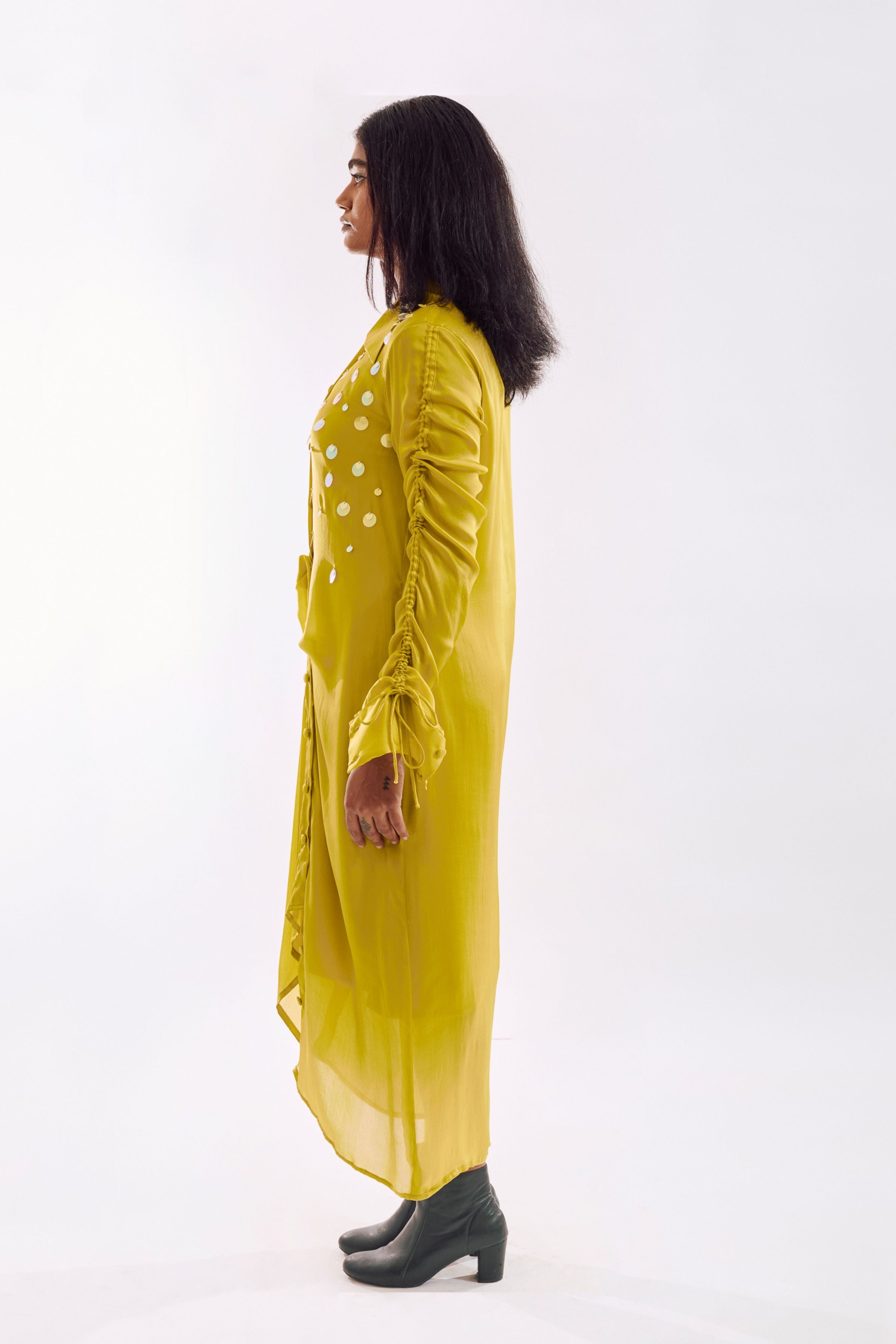 Lime Drapped Sequin Dress