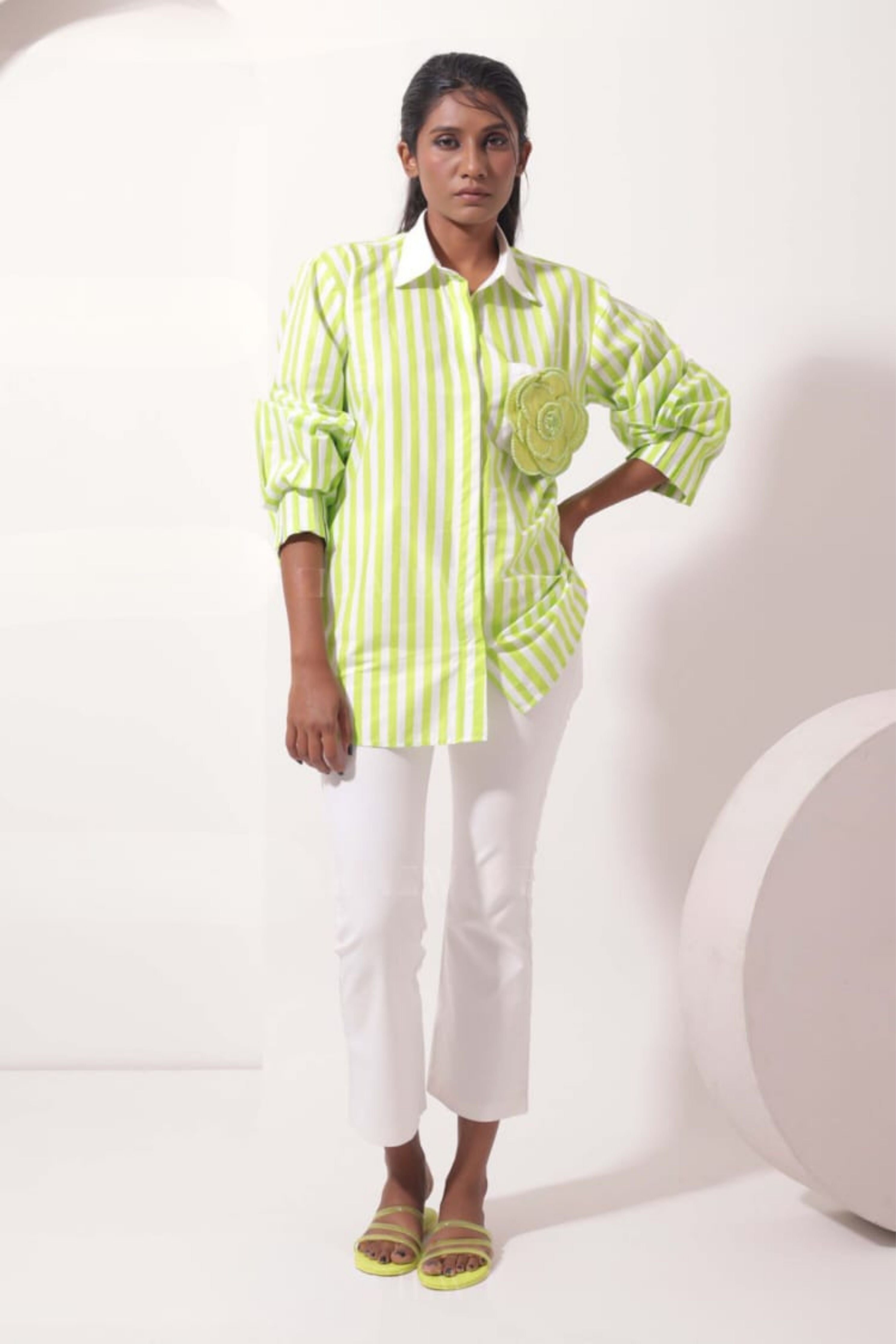 Lime Stripes Floral Pocket Shirt