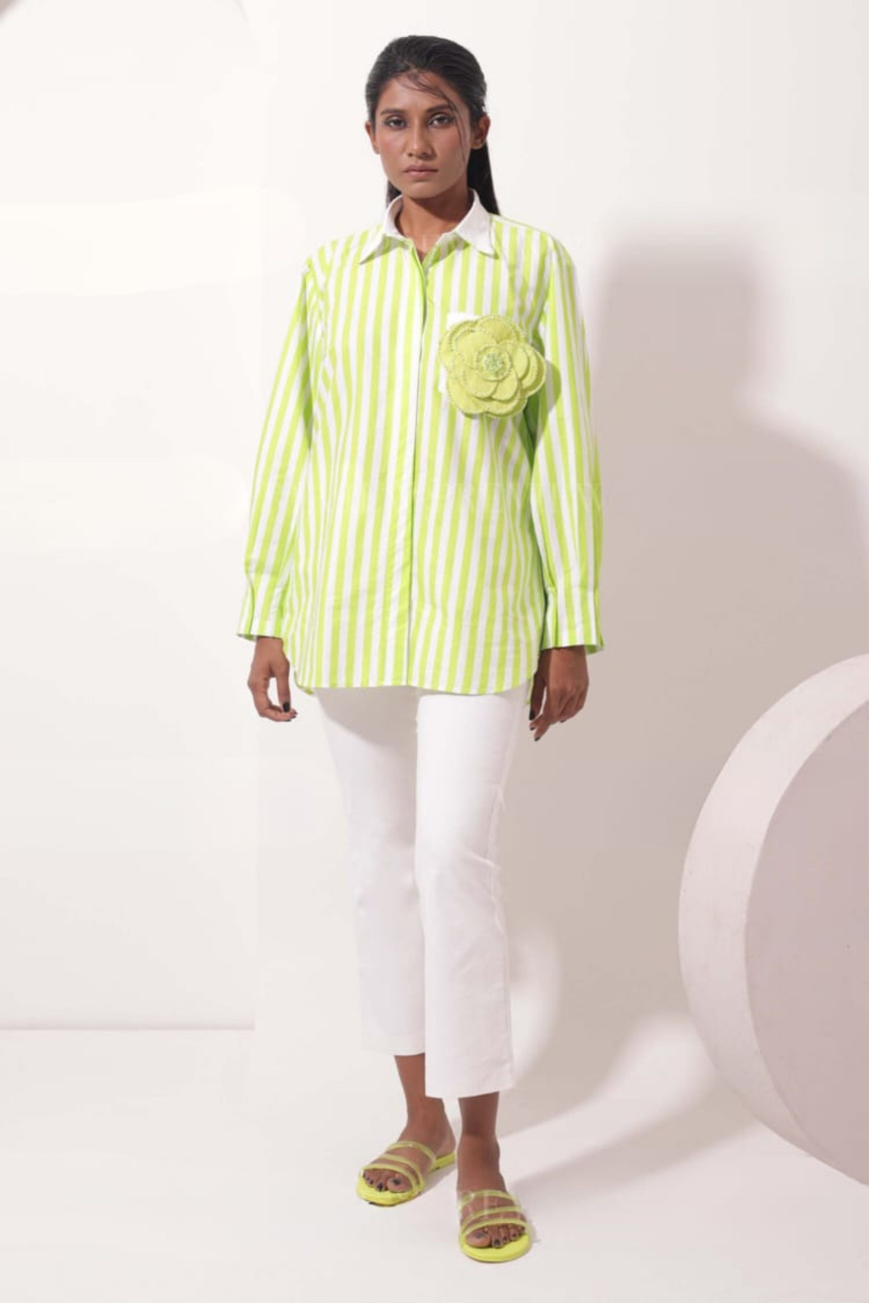 Lime Stripes Floral Pocket Shirt