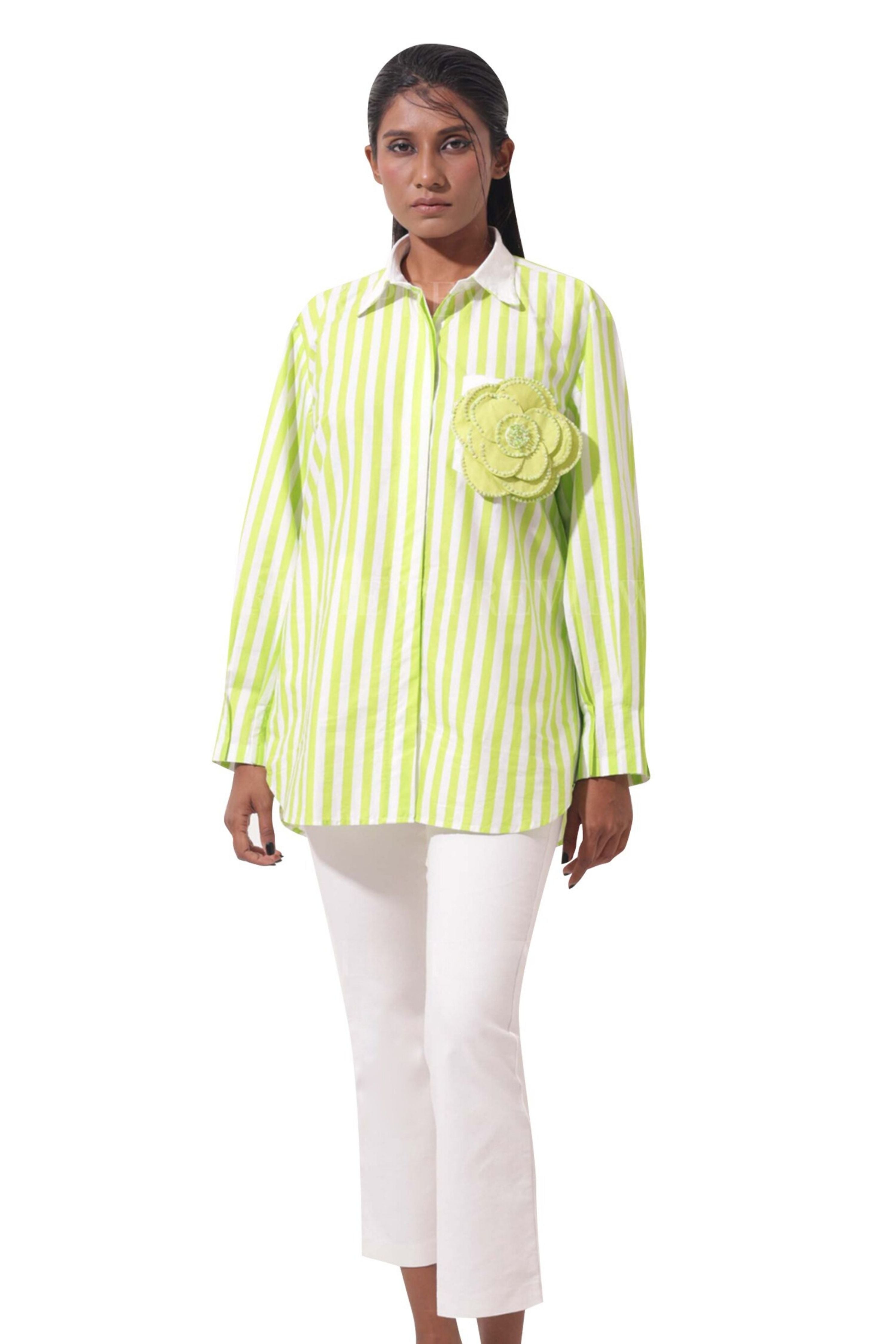 Lime Stripes Floral Pocket Shirt