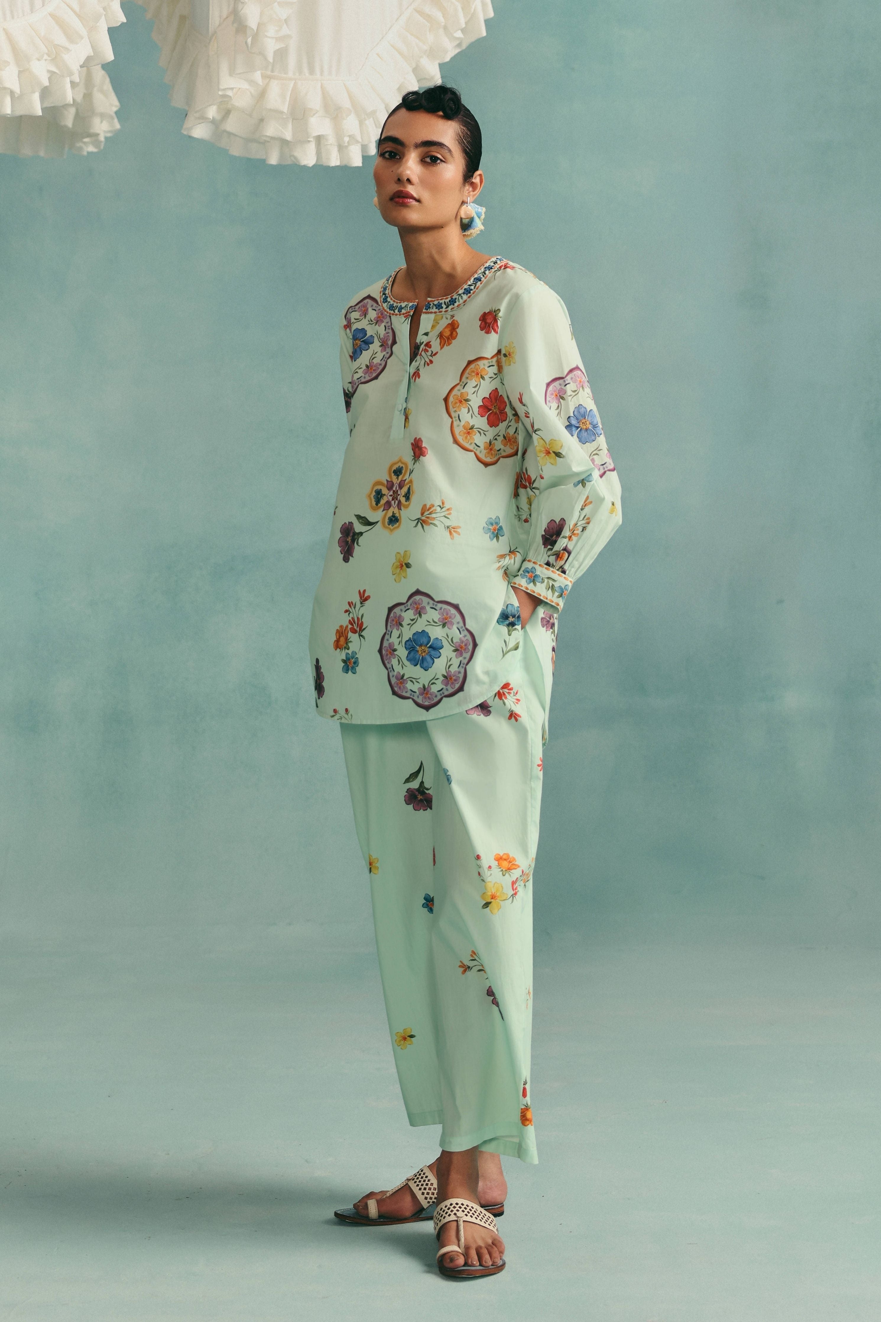 Daisy Round Neck Co-Ord Set Blue