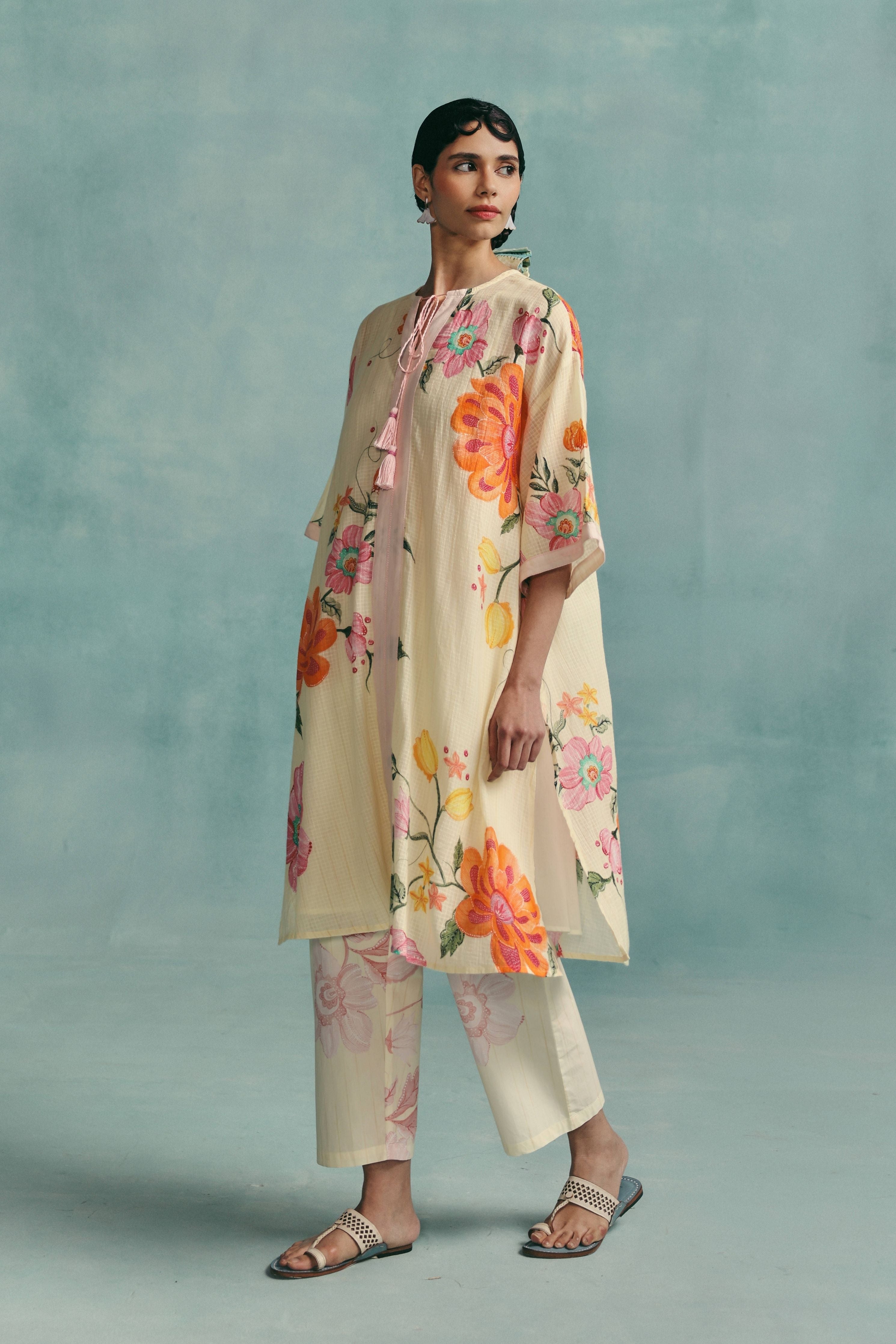 Dahlia Round Neck Kaftan Set Ecru