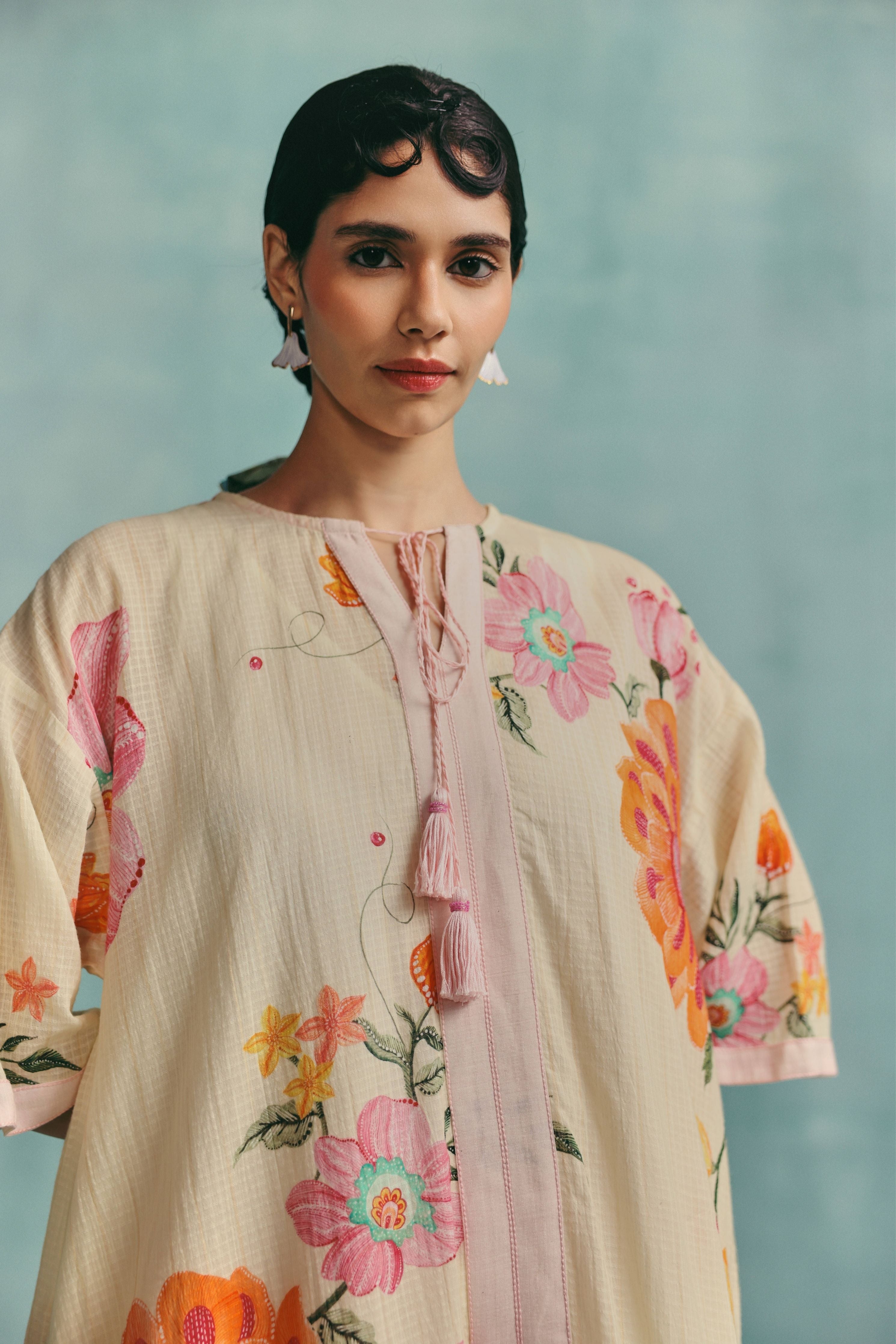 Dahlia Round Neck Kaftan Set Ecru