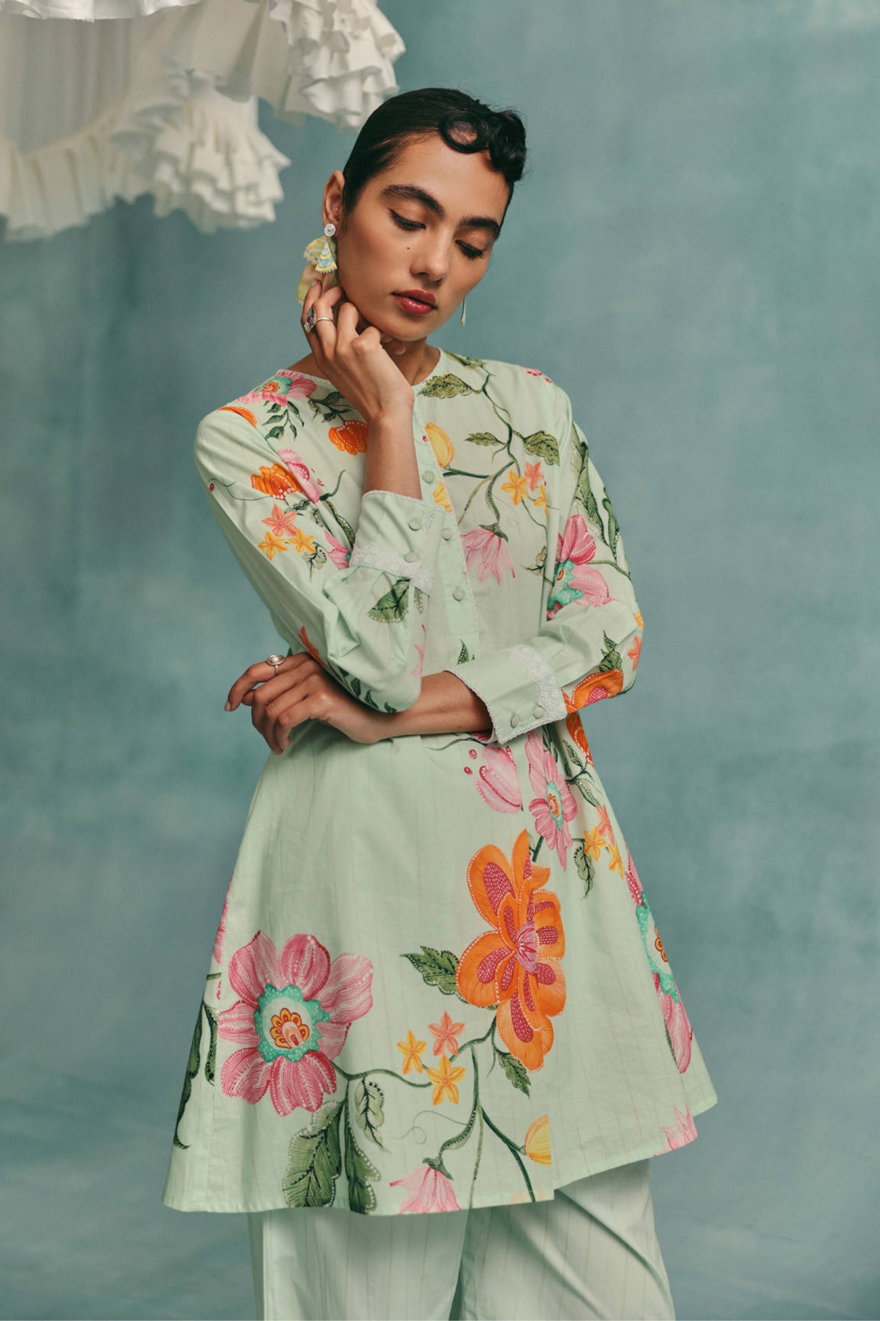 Dahlia Shirt Kurta Set Mint
