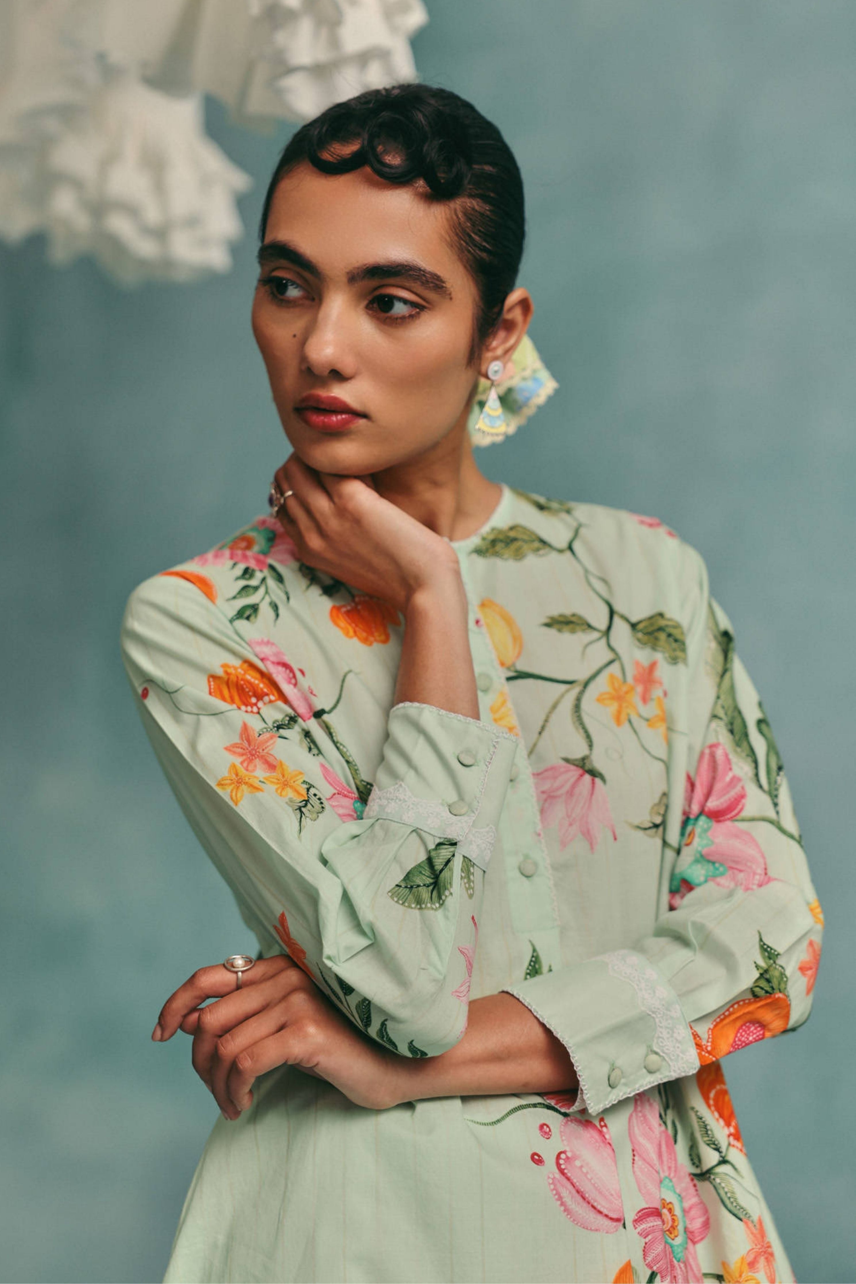 Dahlia Shirt Kurta Set Mint