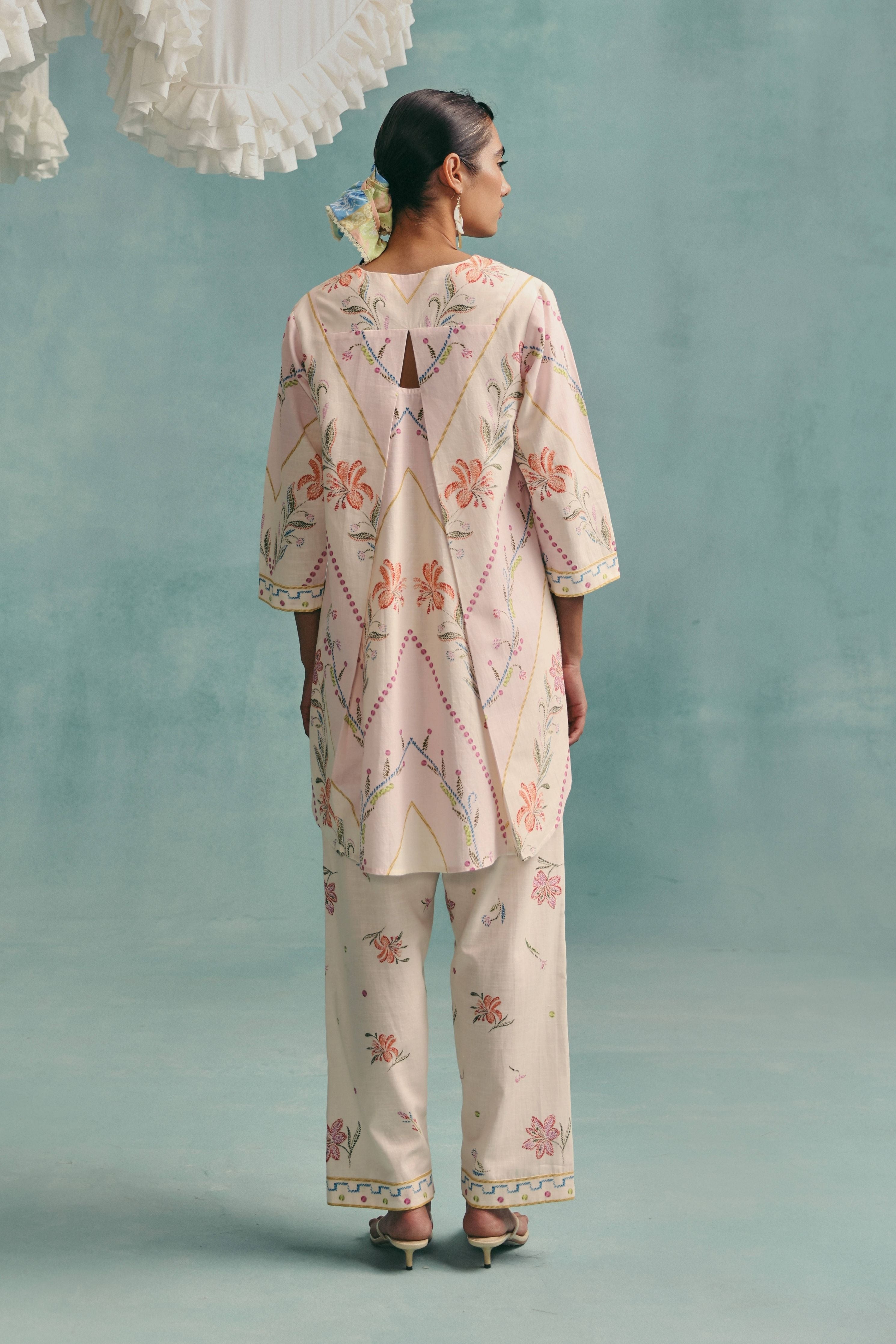 Hibiscus Round Neck Co-Ord Set Ecru