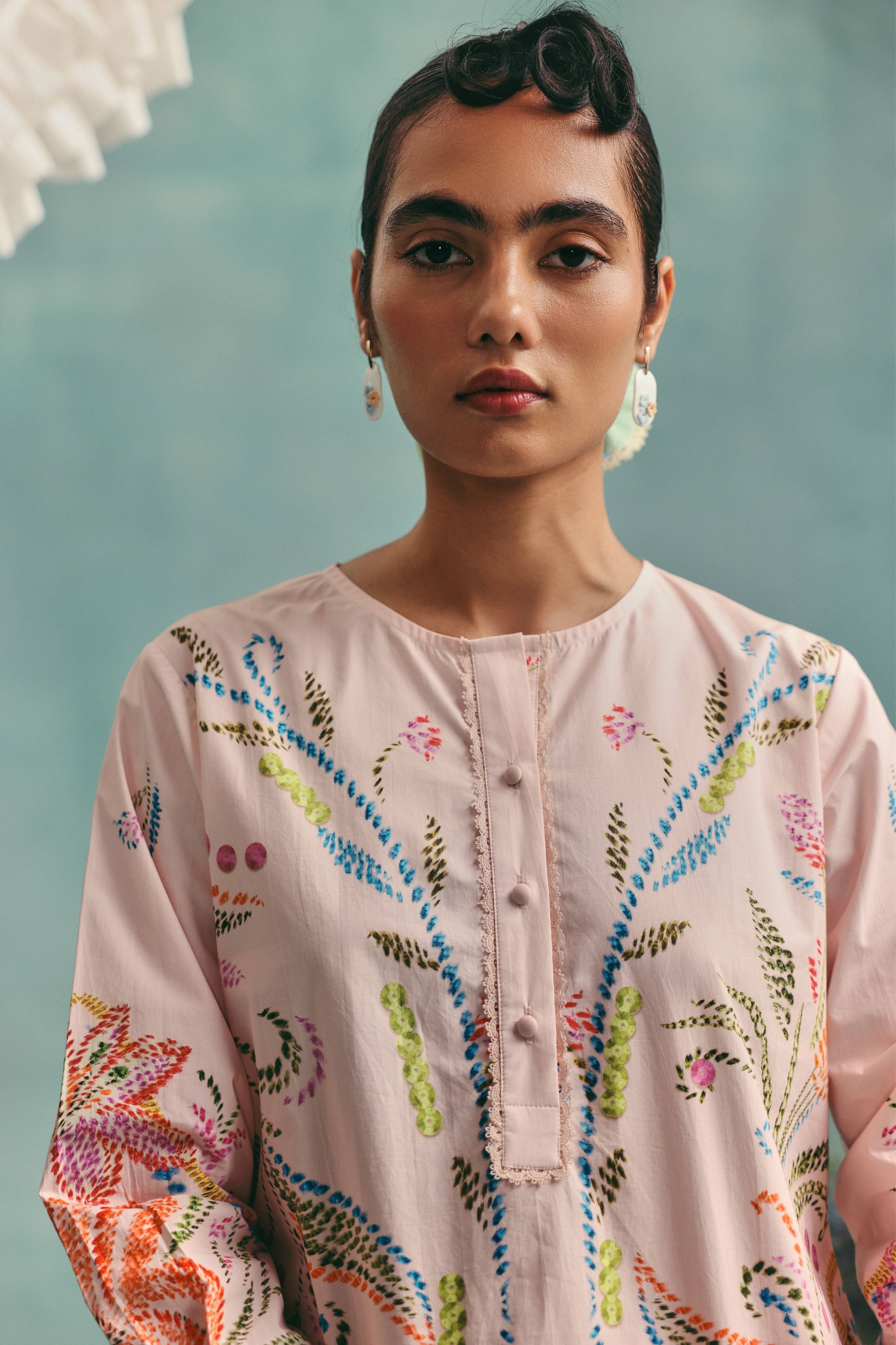 Hibiscus Round Neck Kurta Set Pink