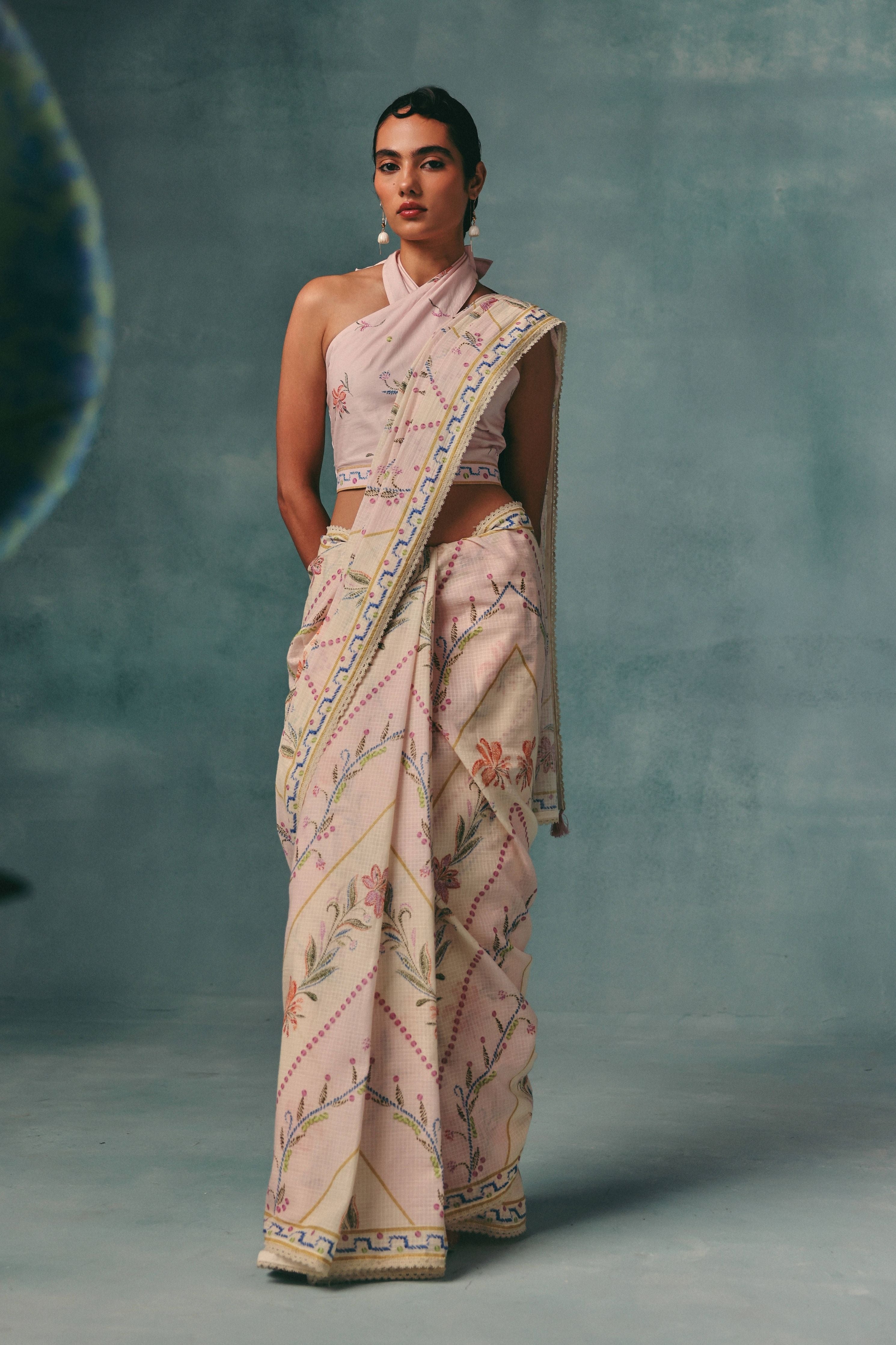 Hibiscus Saree Colourblock
