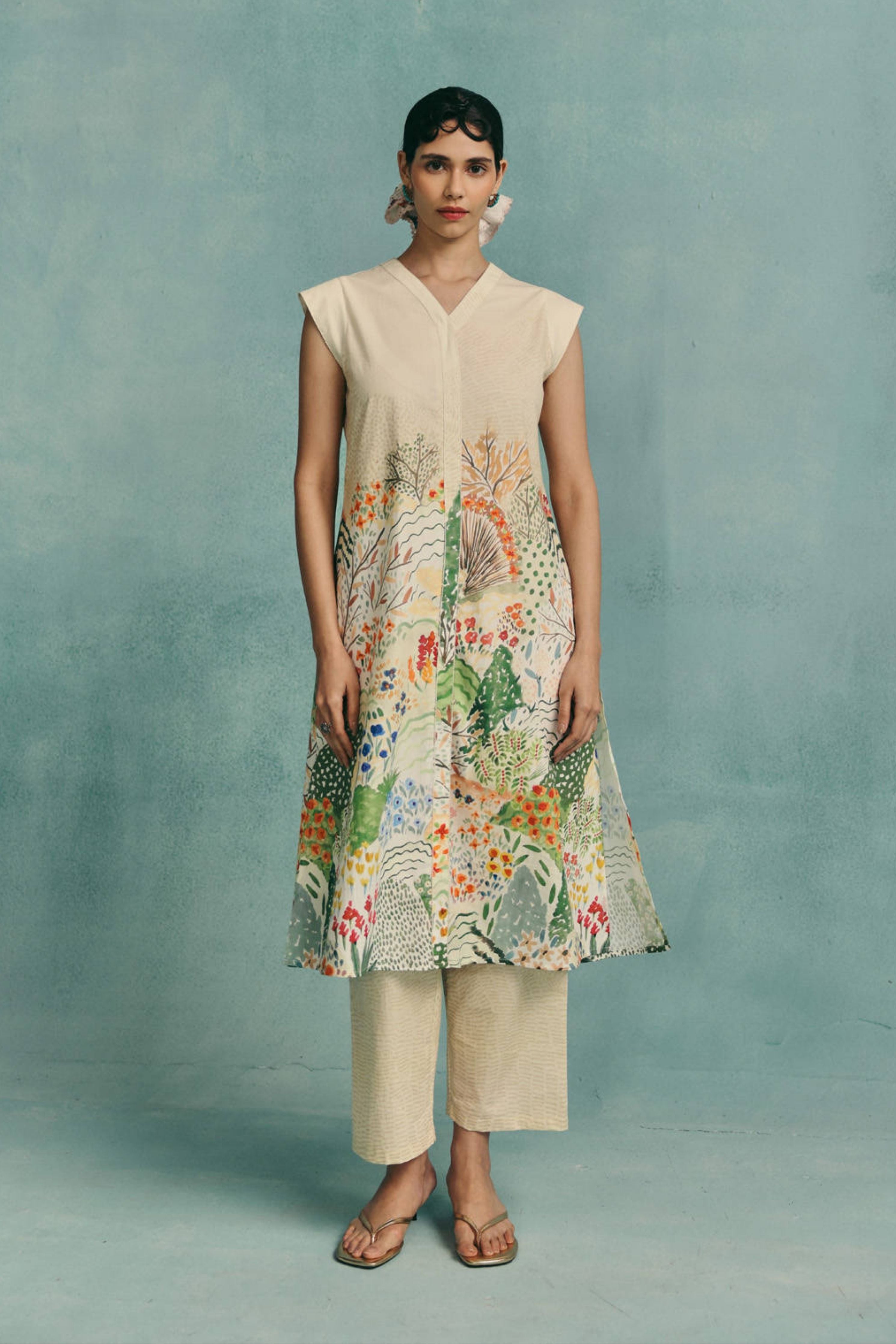 Meadow Sleeveless Kurta Set Ecru
