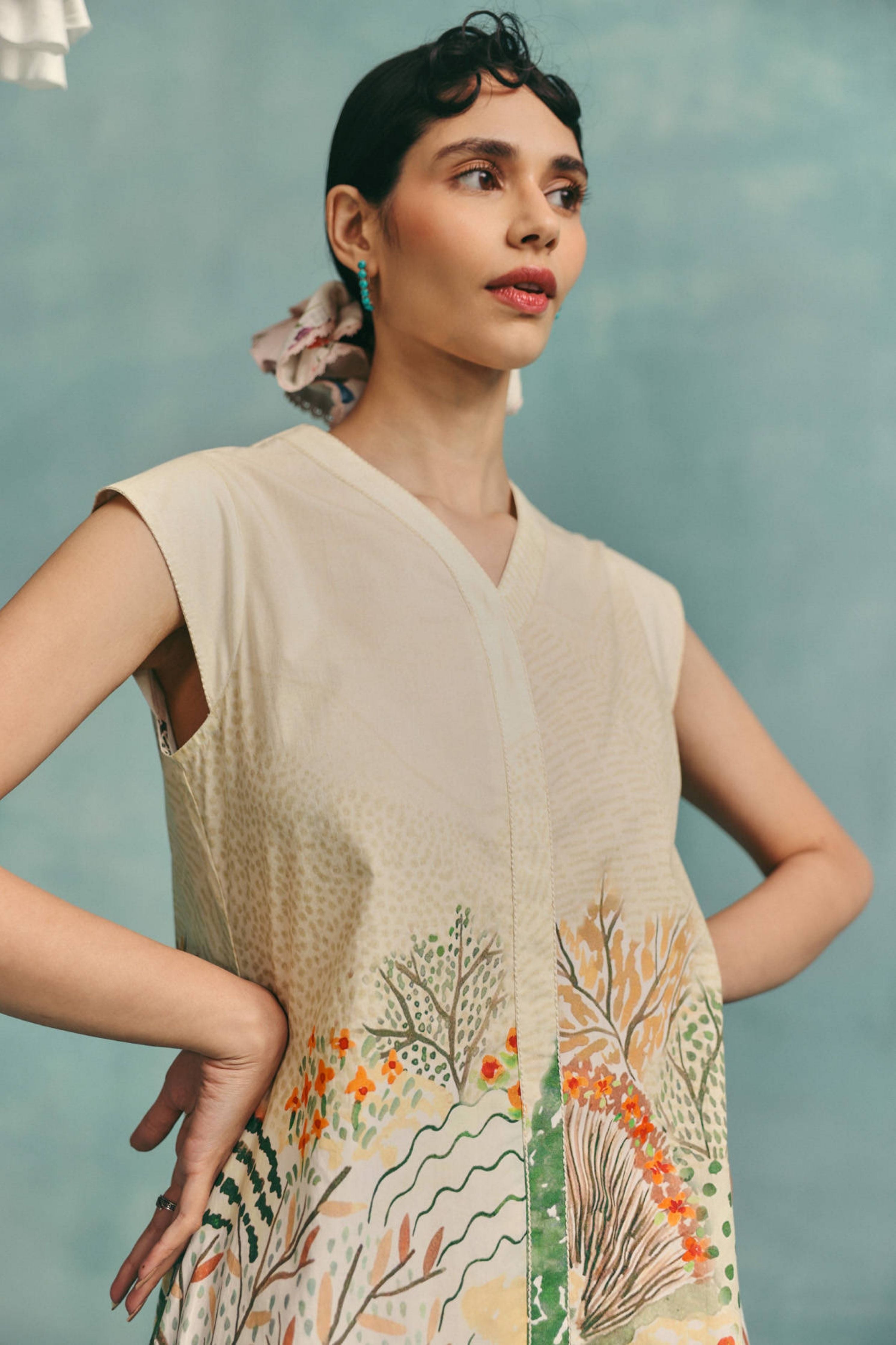 Meadow Sleeveless Kurta Set Ecru