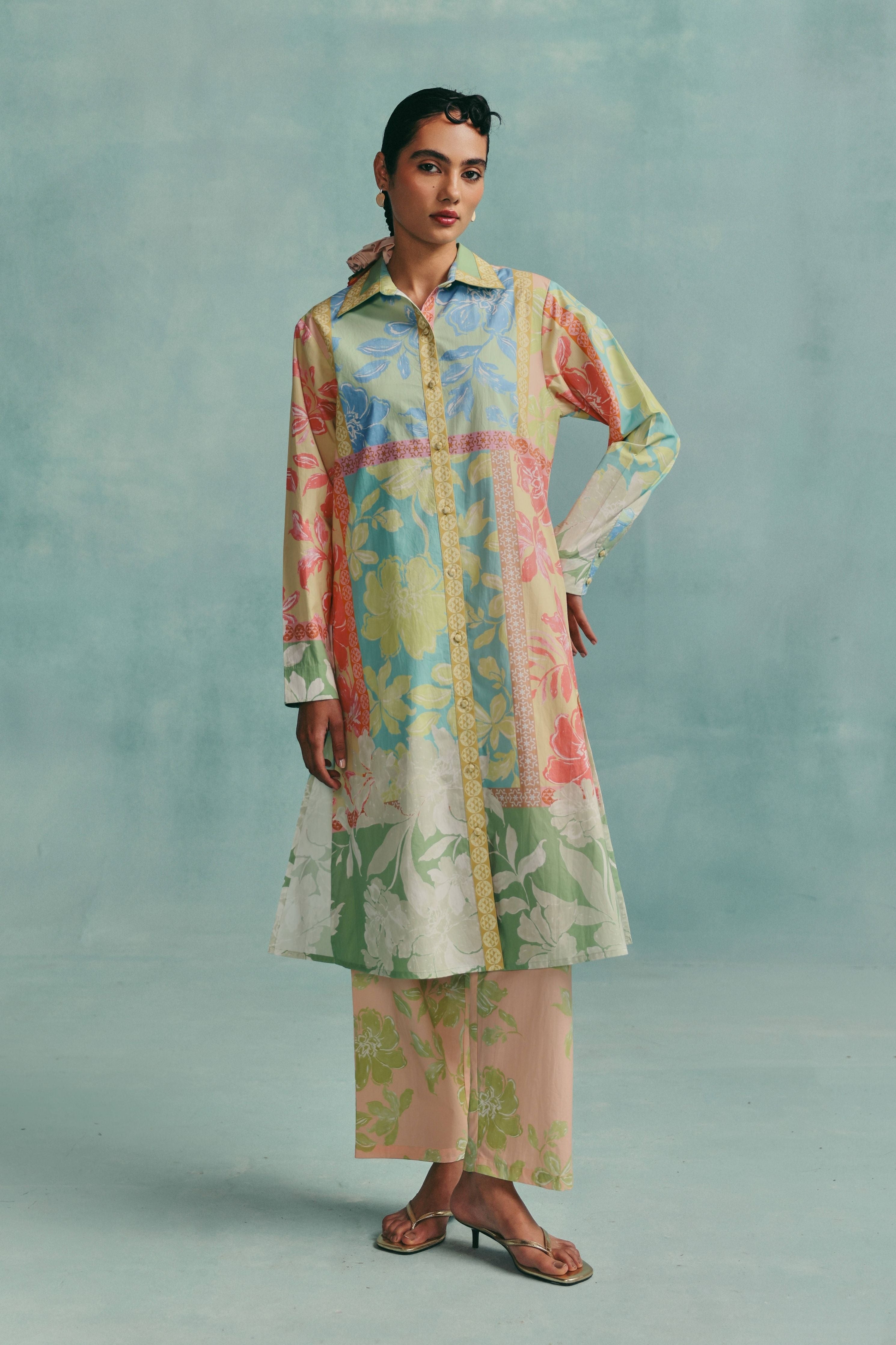 Patchwork Collared Kurta Set