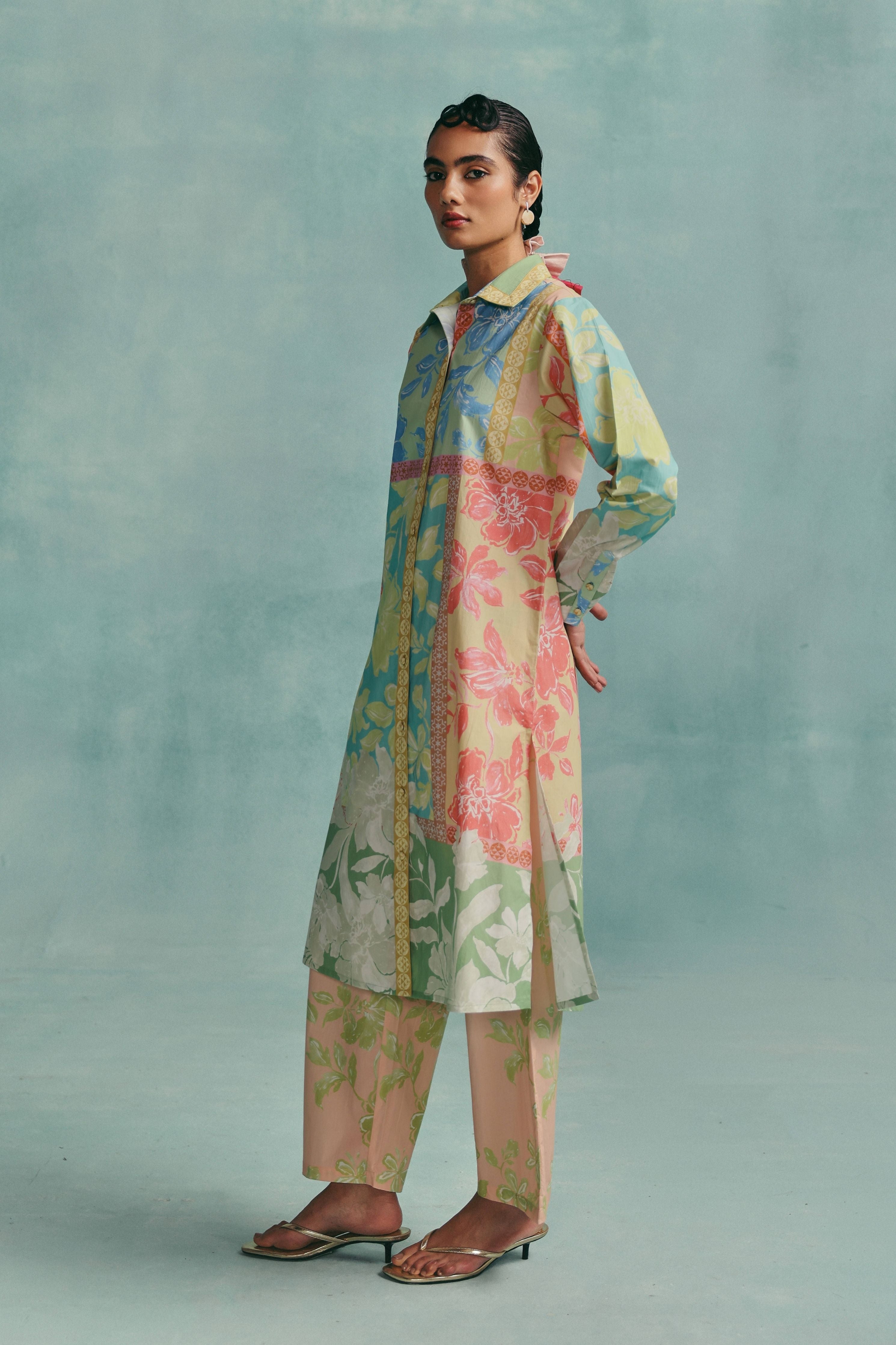 Patchwork Collared Kurta Set