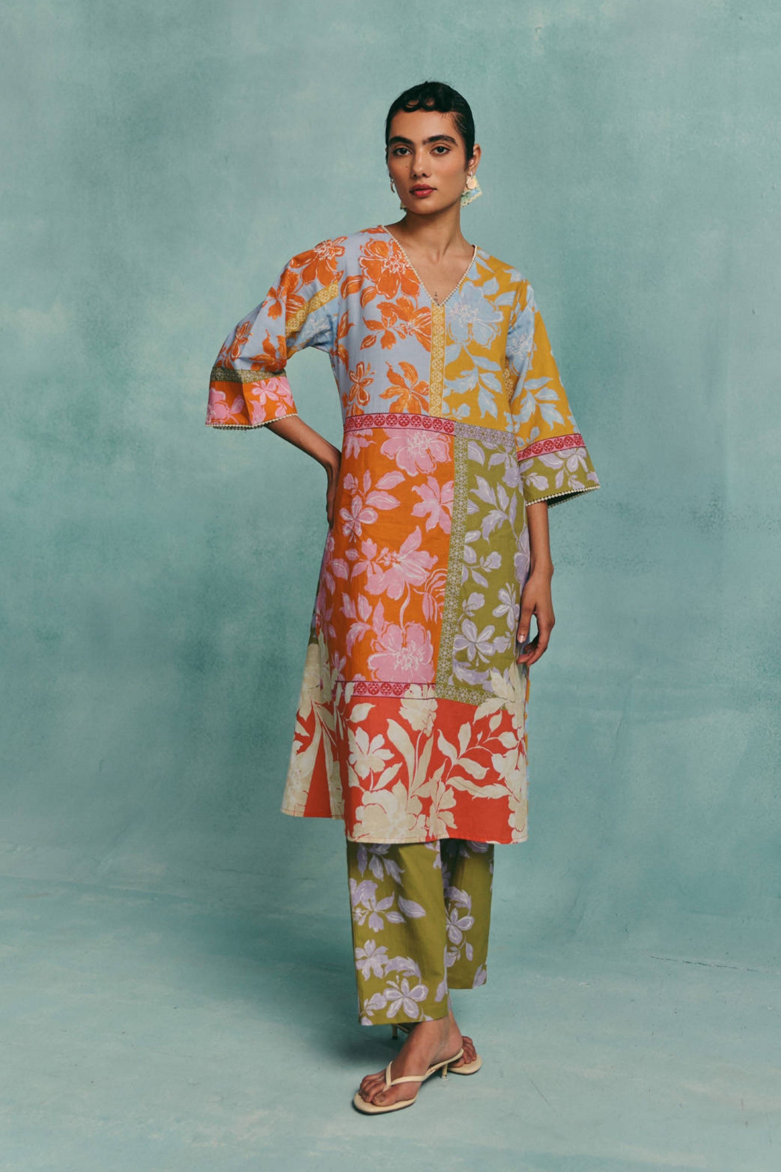 Patchwork Vneck Kurta Set