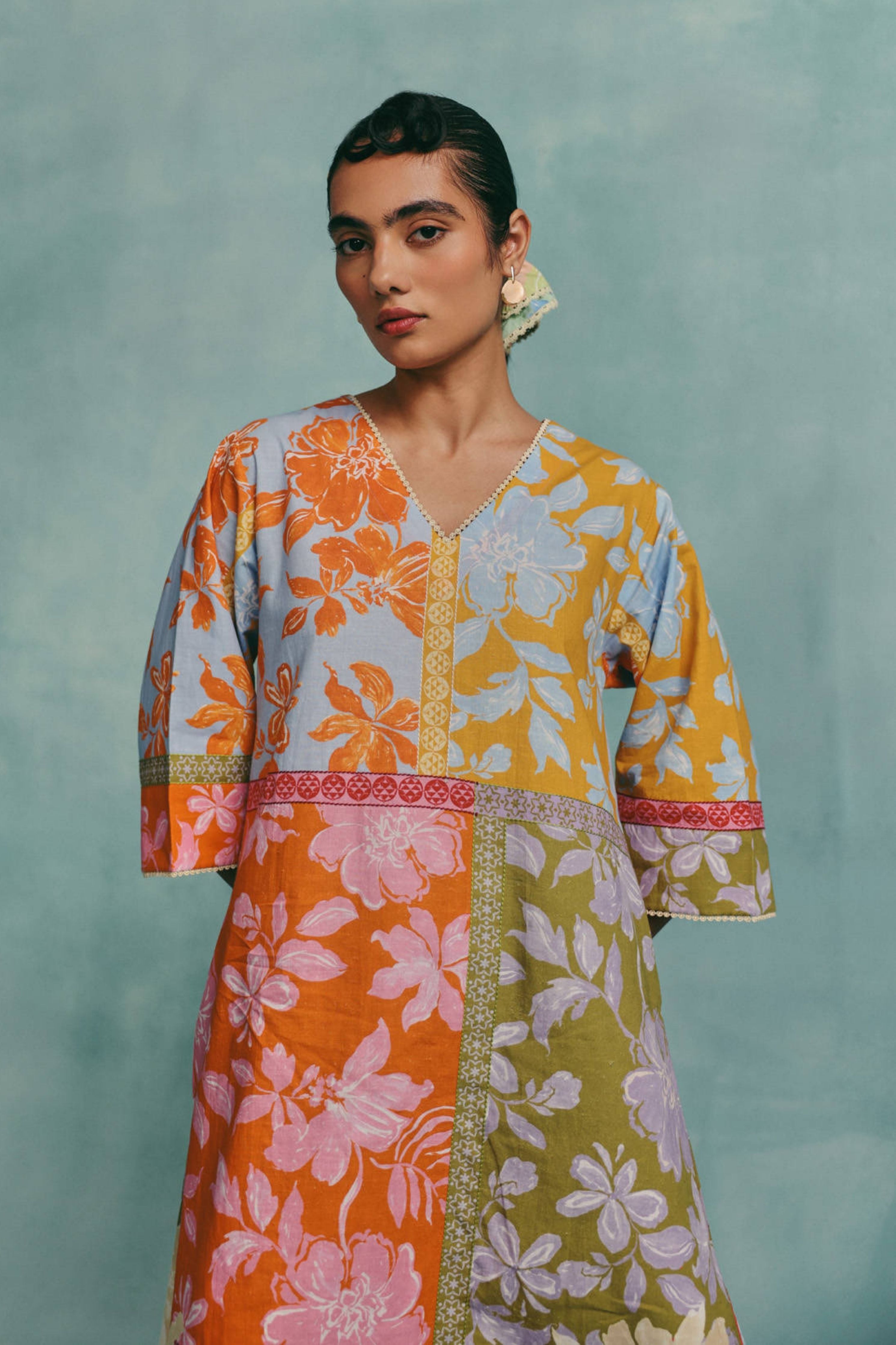 Patchwork Vneck Kurta Set